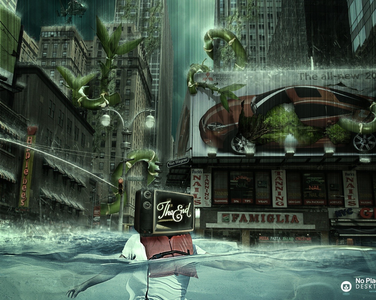 Город тонет в дожде и растениях