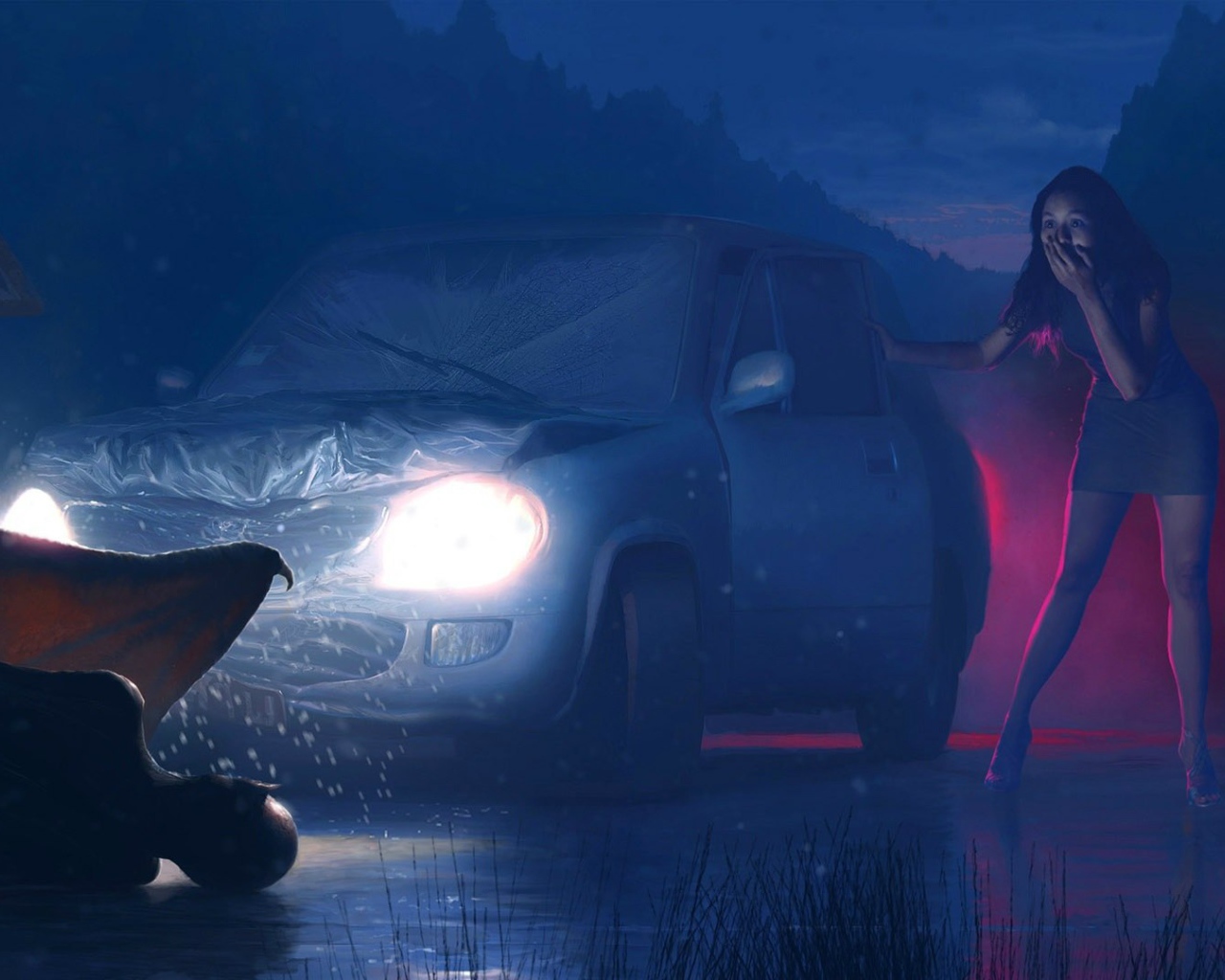 Девушка сбила монстра