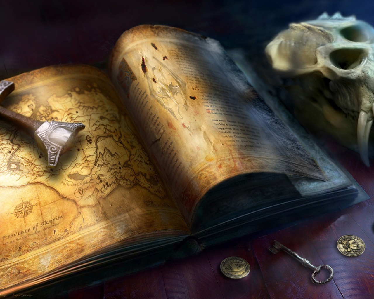 Рукоять меча на книге с картами