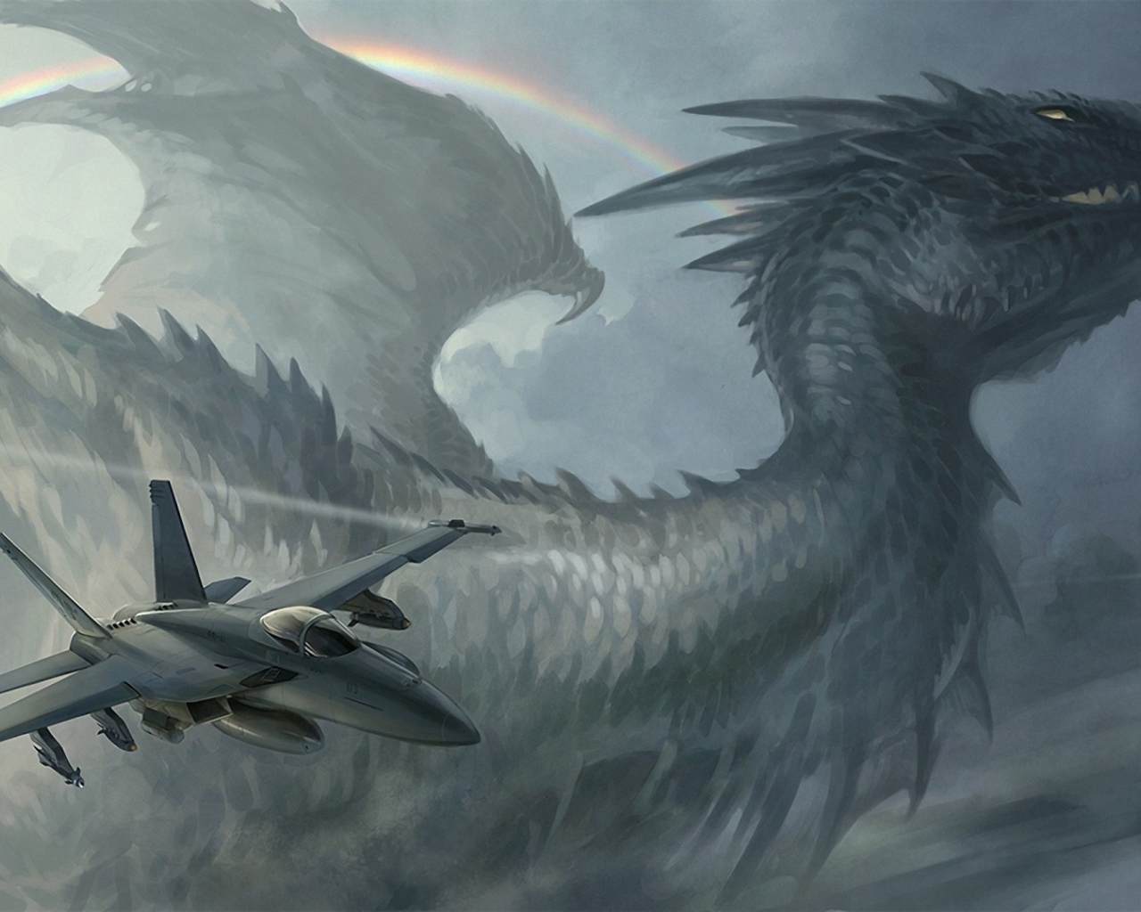 Самолет на фоне дракона