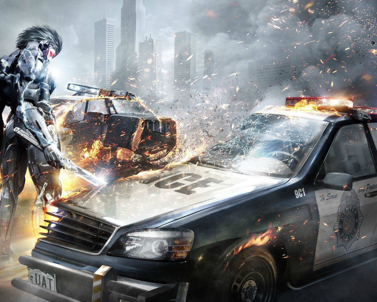 Злодей разрушил машину полицейских