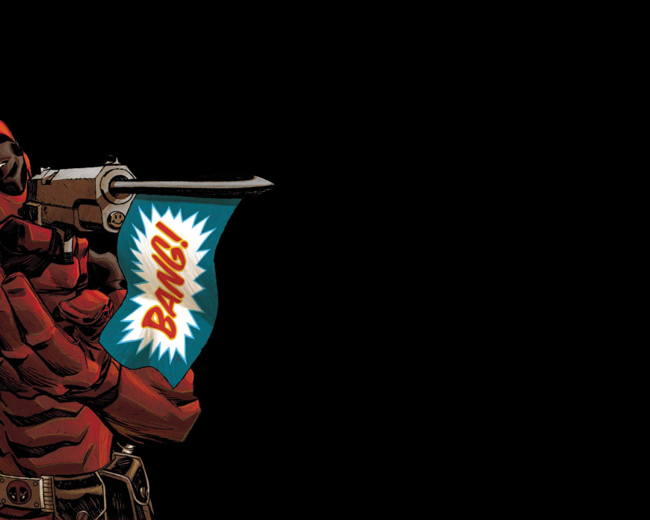 Игрушечный пистолет в руке Дэдпула