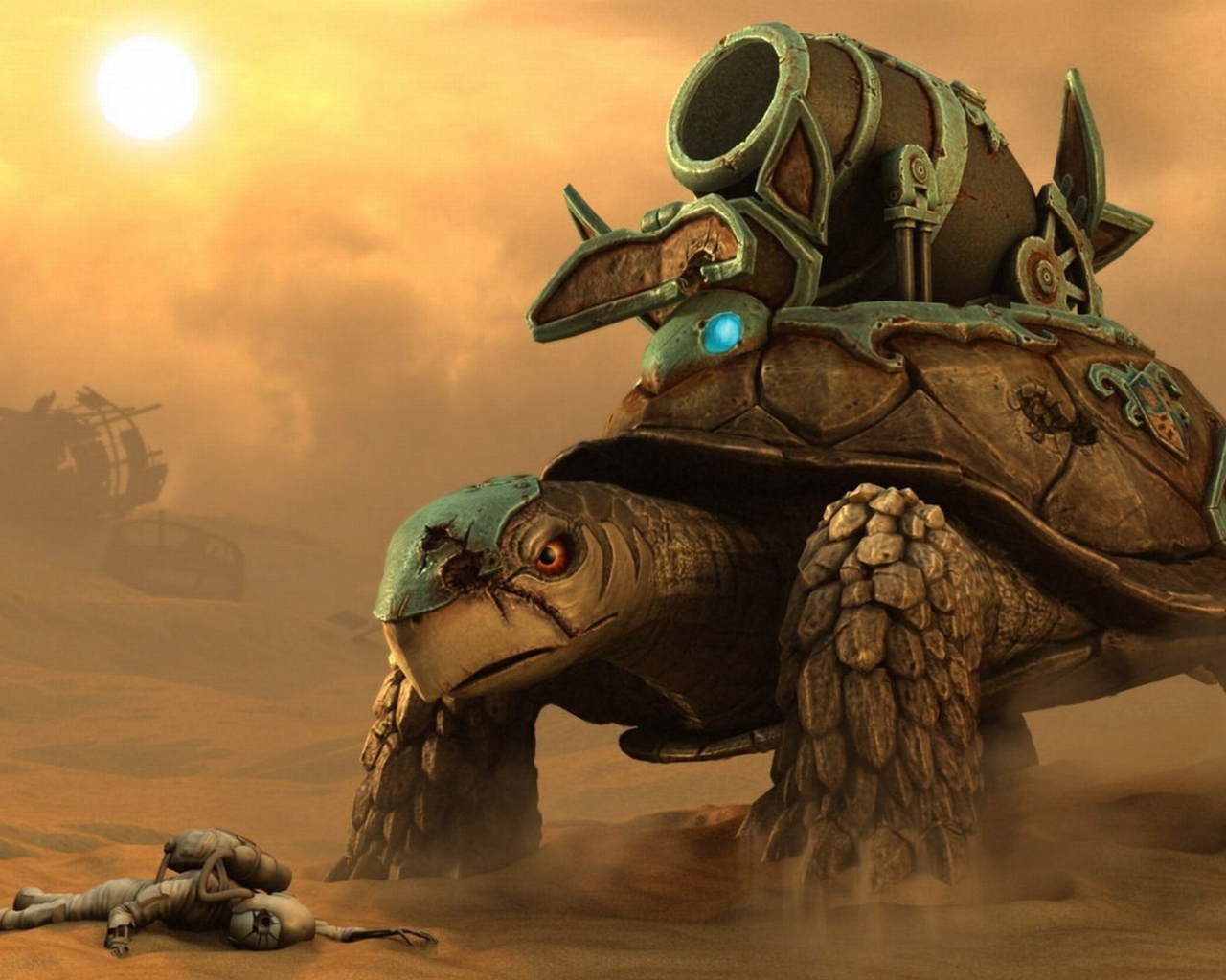 Черепаха с оружием на панцире, фэнтези