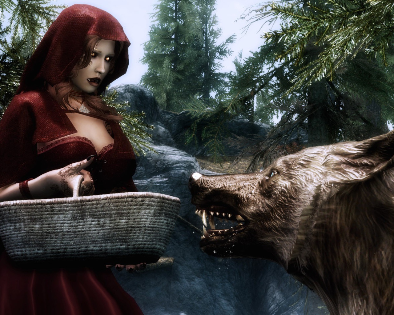 Вампирша встретилась с волком в лесу