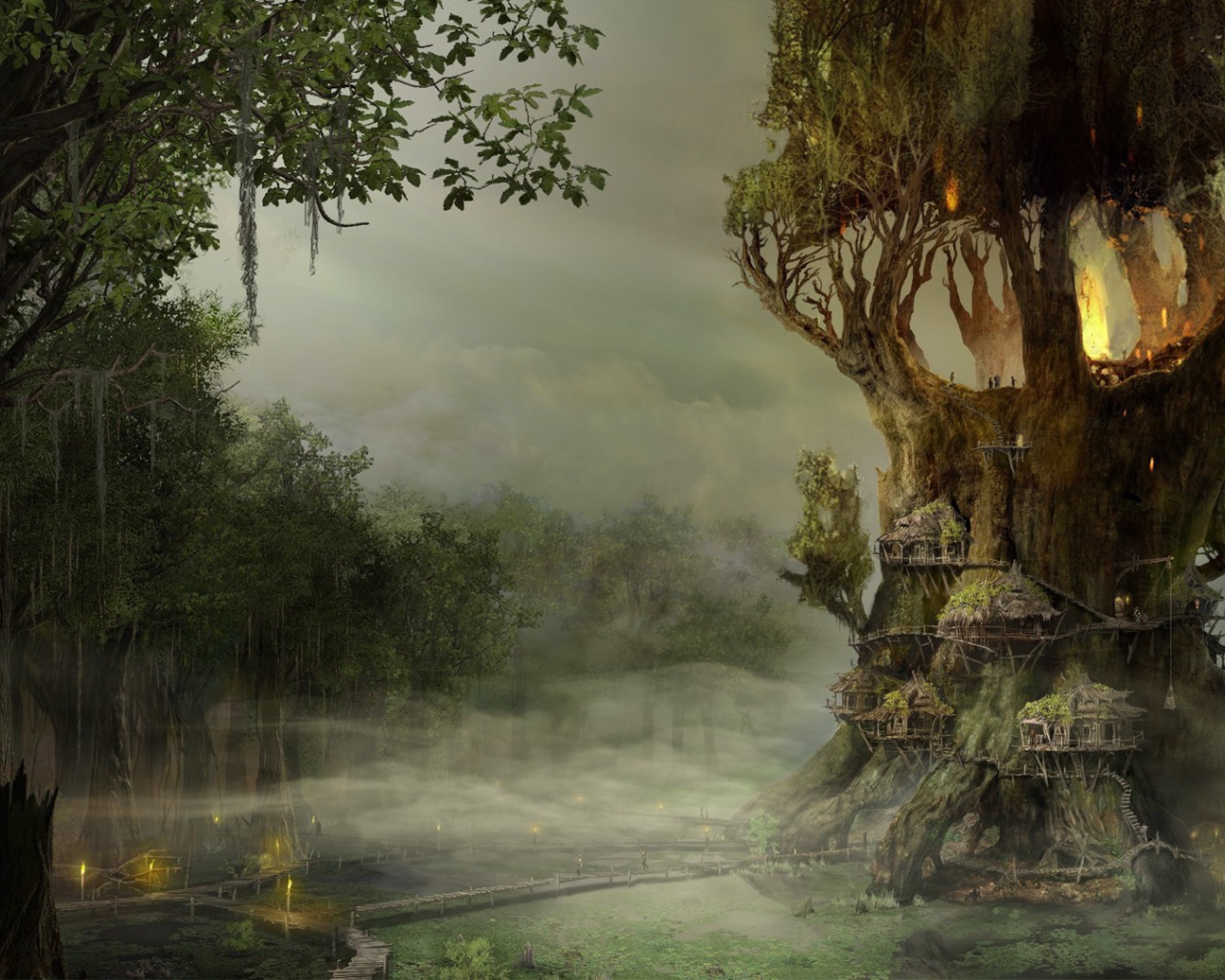 Деревушка на коре исполинского дерева