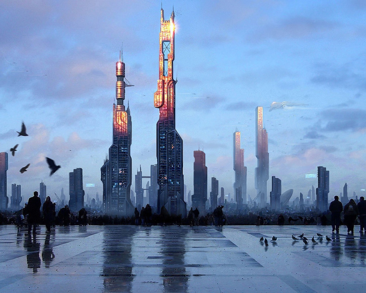 Прогулка по городской площади будущего