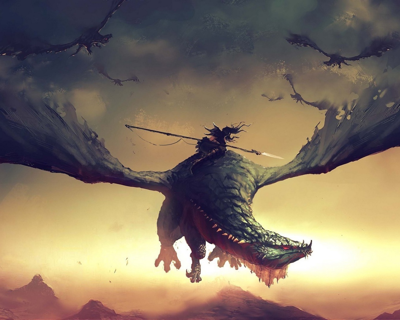 Воин с копьем верхом на драконе