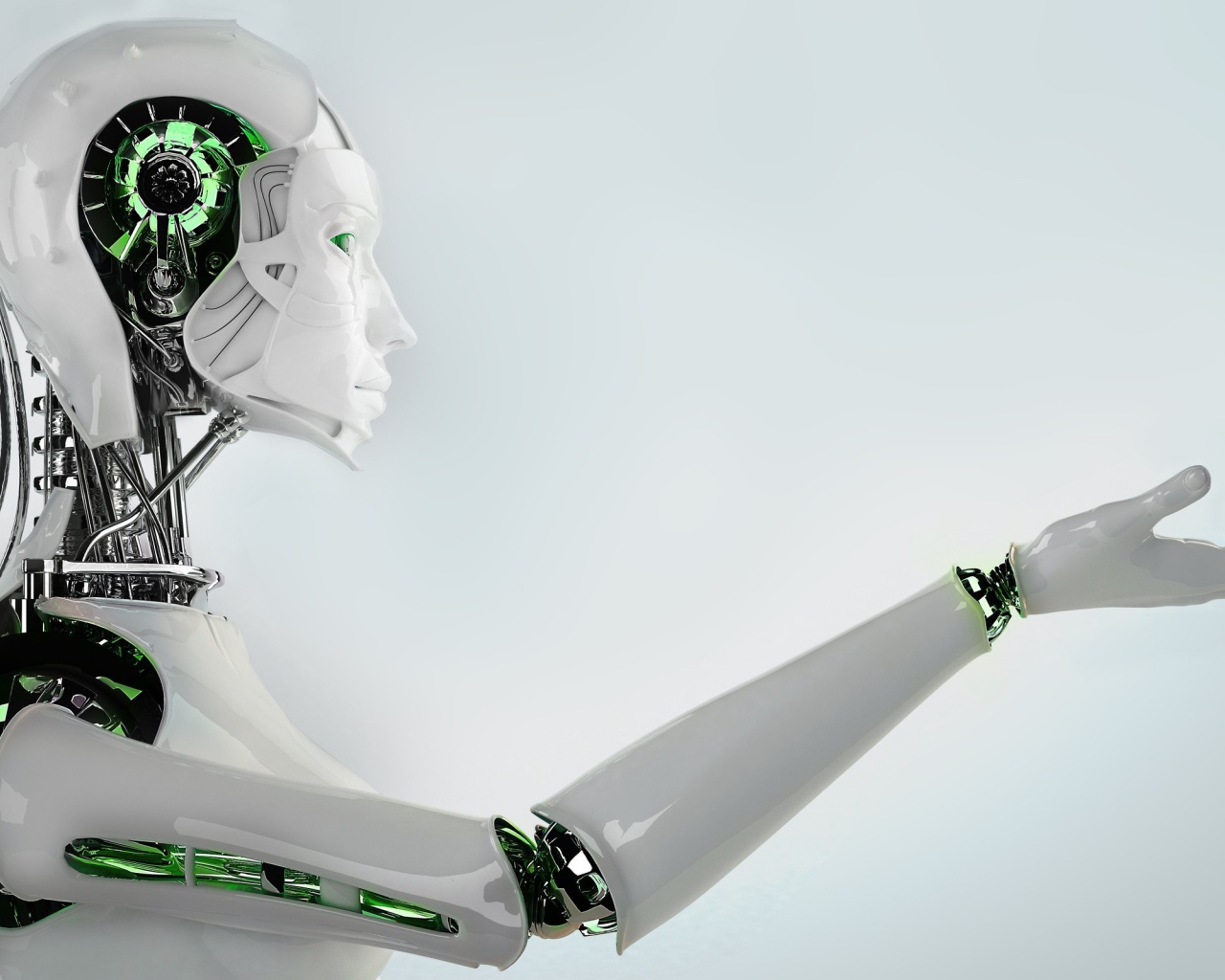Белый робот с зелеными вставками