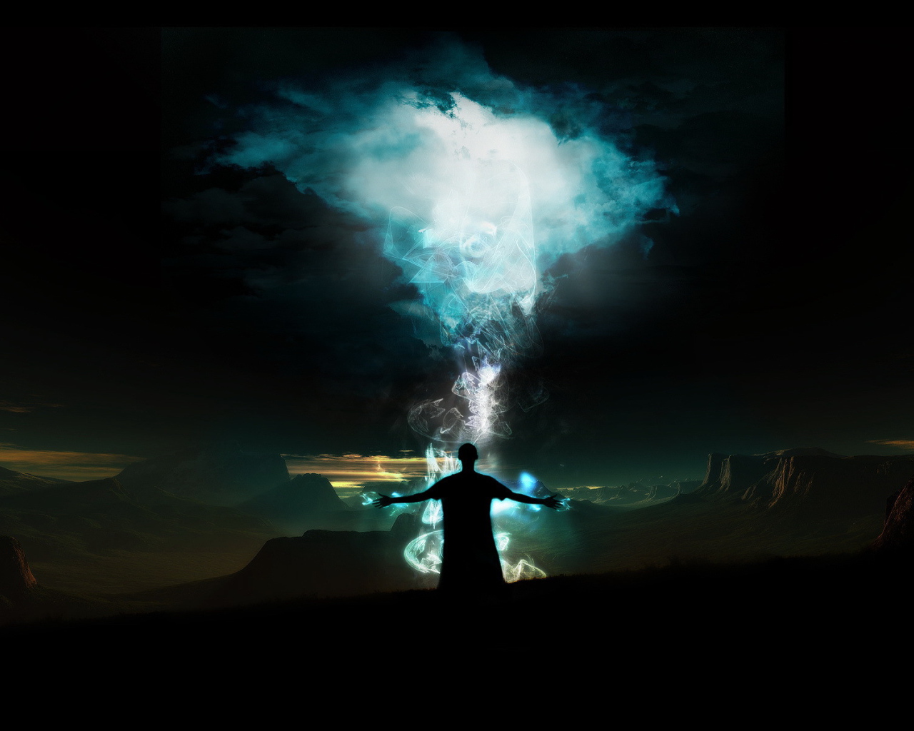 Колдун около магического костра