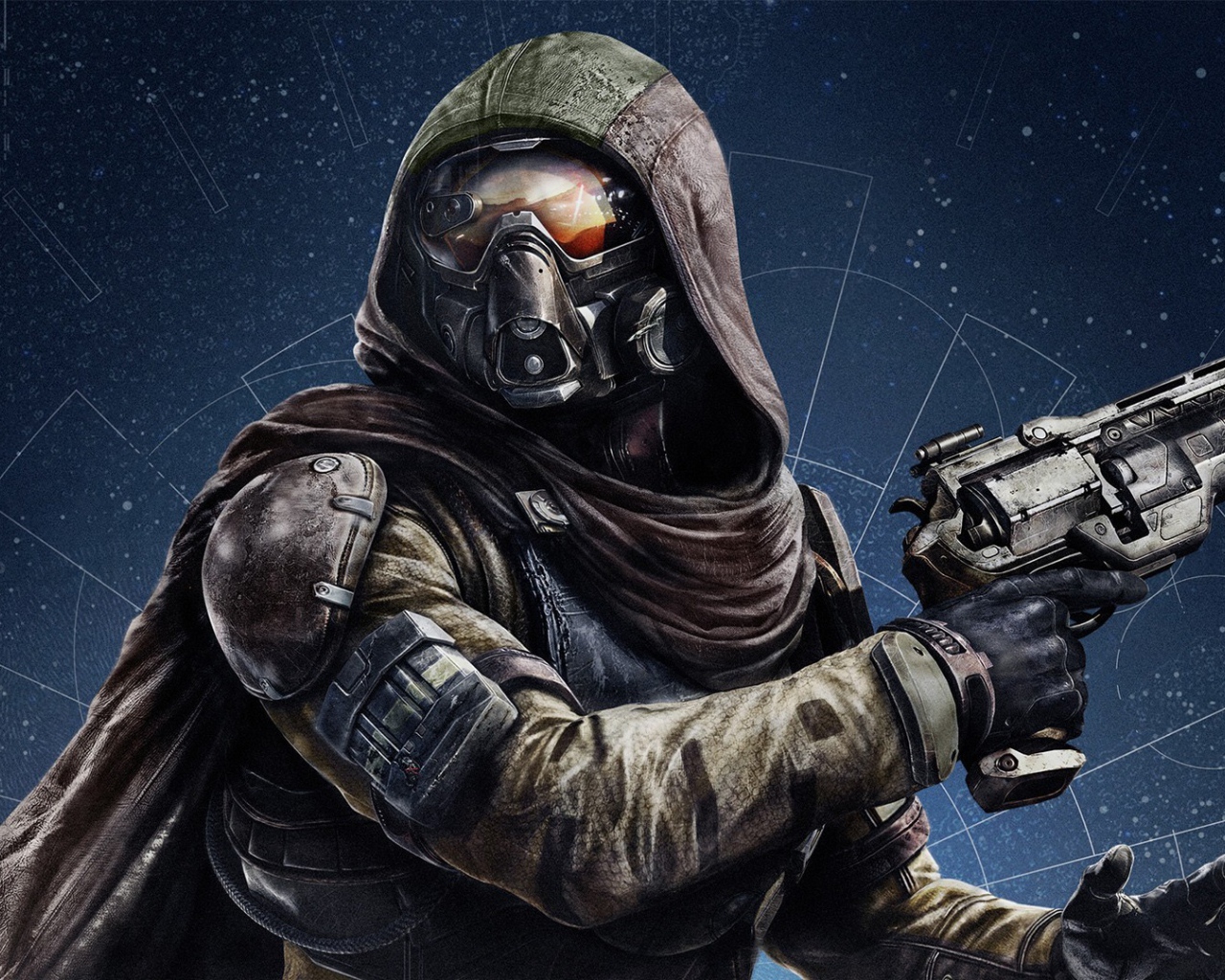Солдат в маске с пистолетом, игра Destiny
