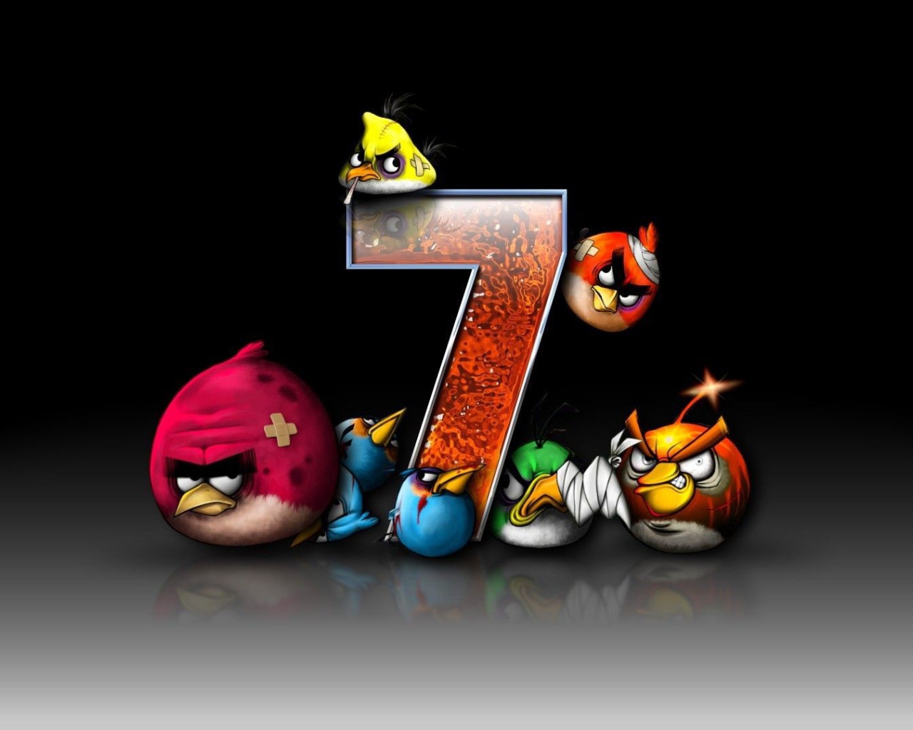 Птицы из Angry Birds у символа Windows 7