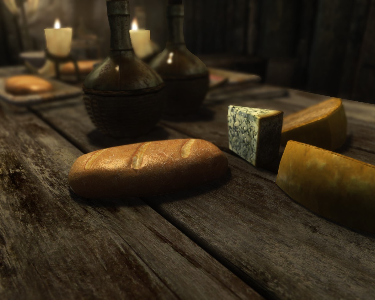 Хлеб и куски сыра на столе в игре