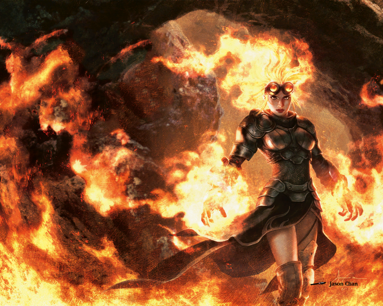 Персонаж игры Magic The Gathering в огне