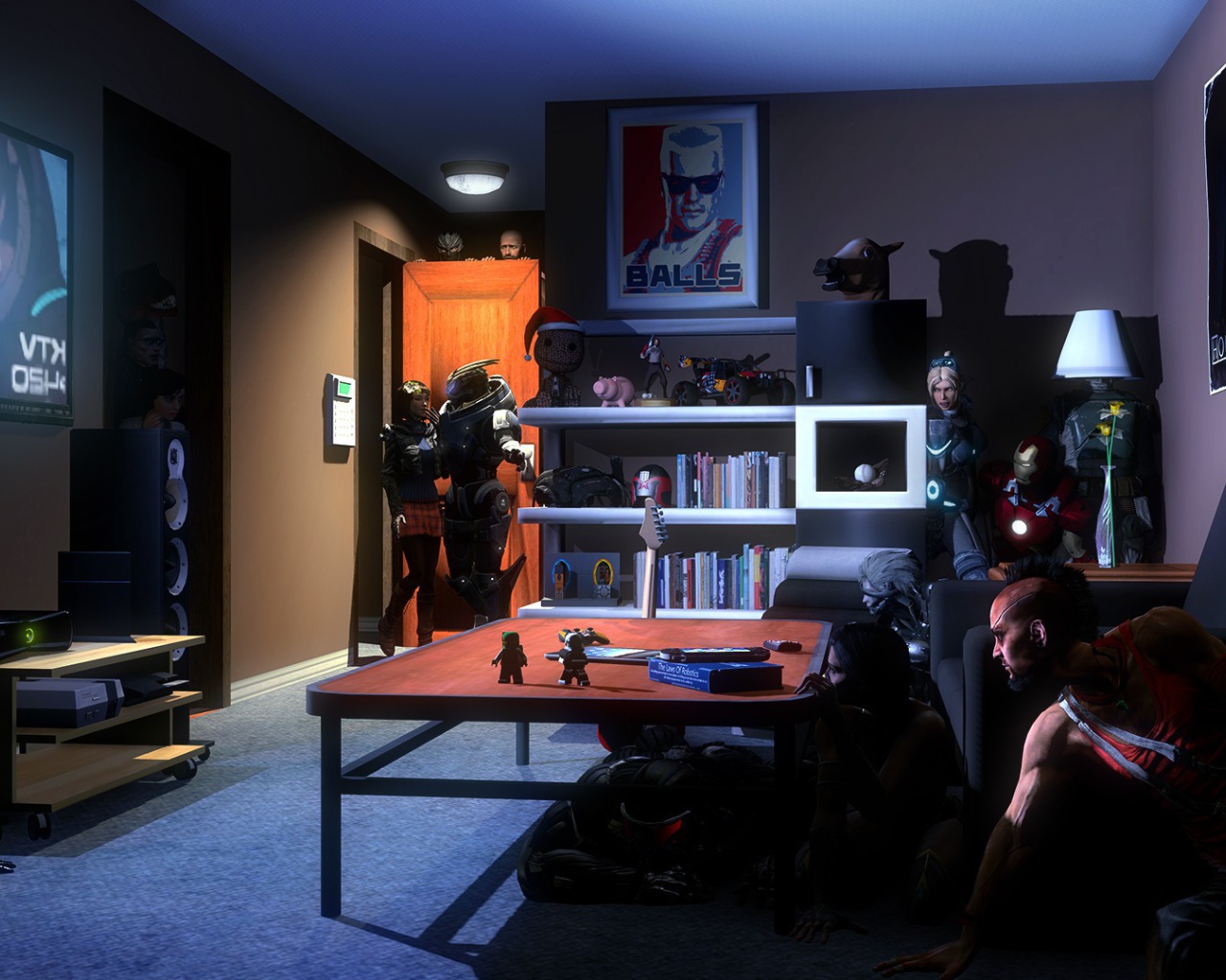 Персонажи разных игр прячутся в комнате