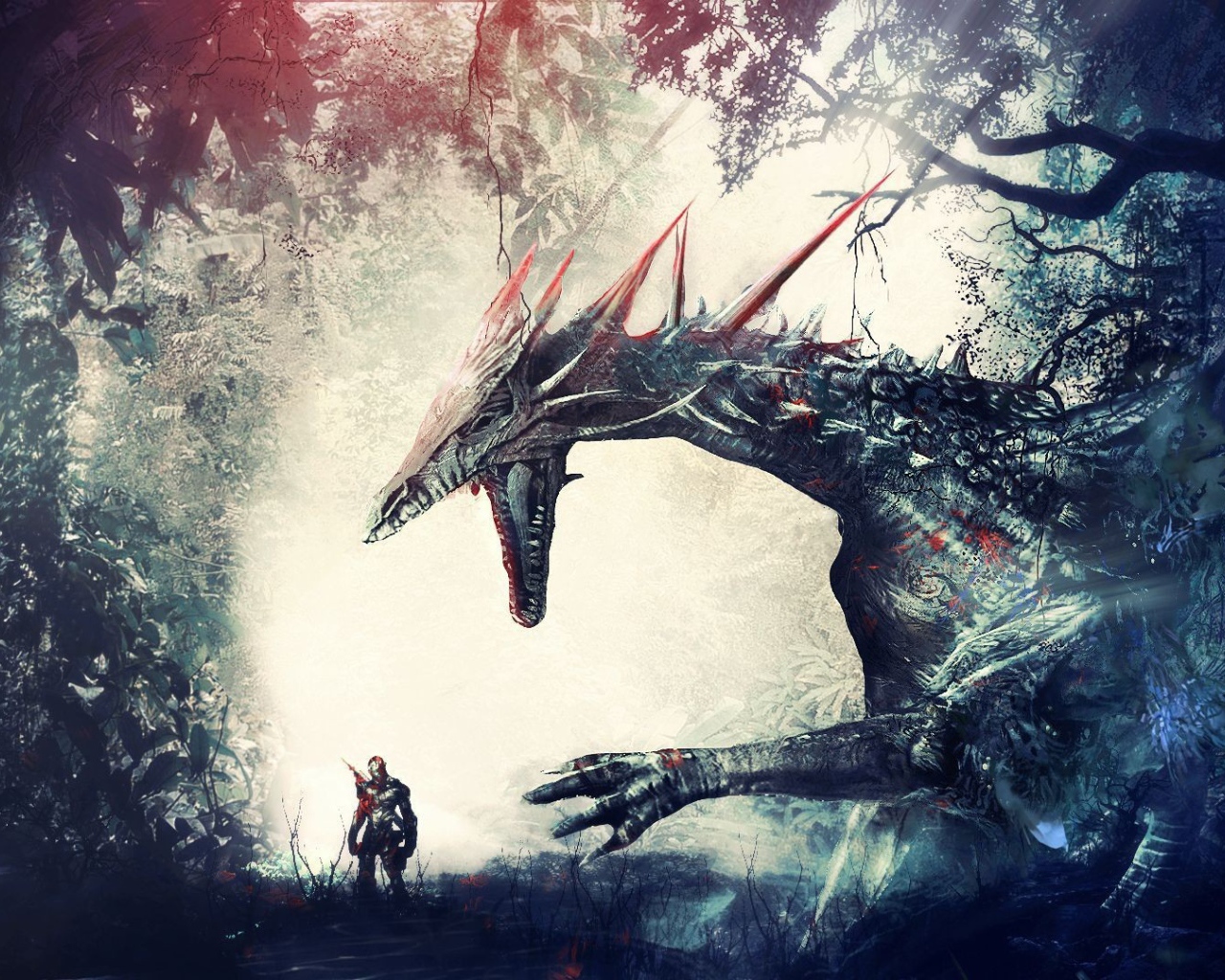 Дракон и воин в игре Dragon Age Origins