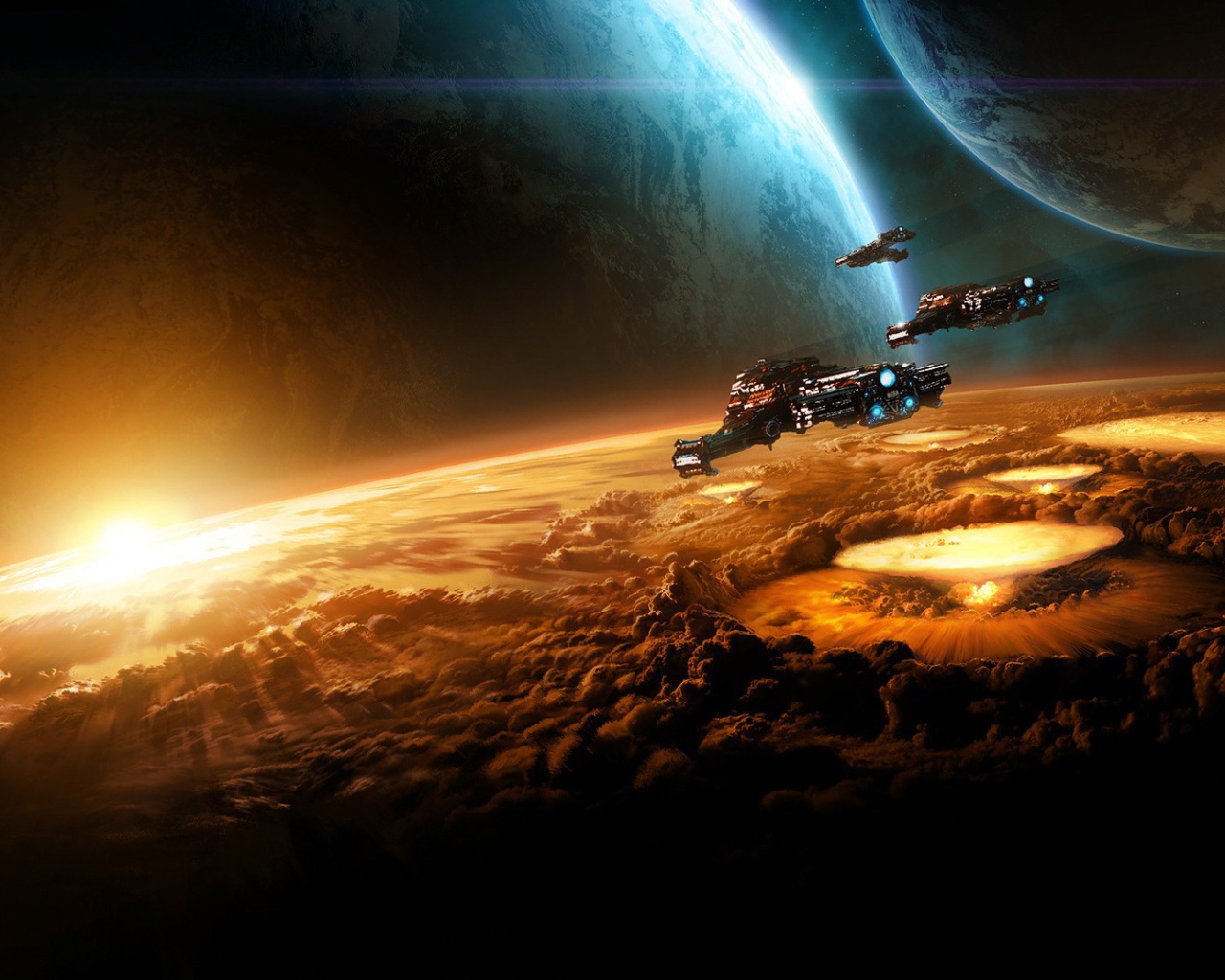 Сброс бомб на планету в игре Starcraft II