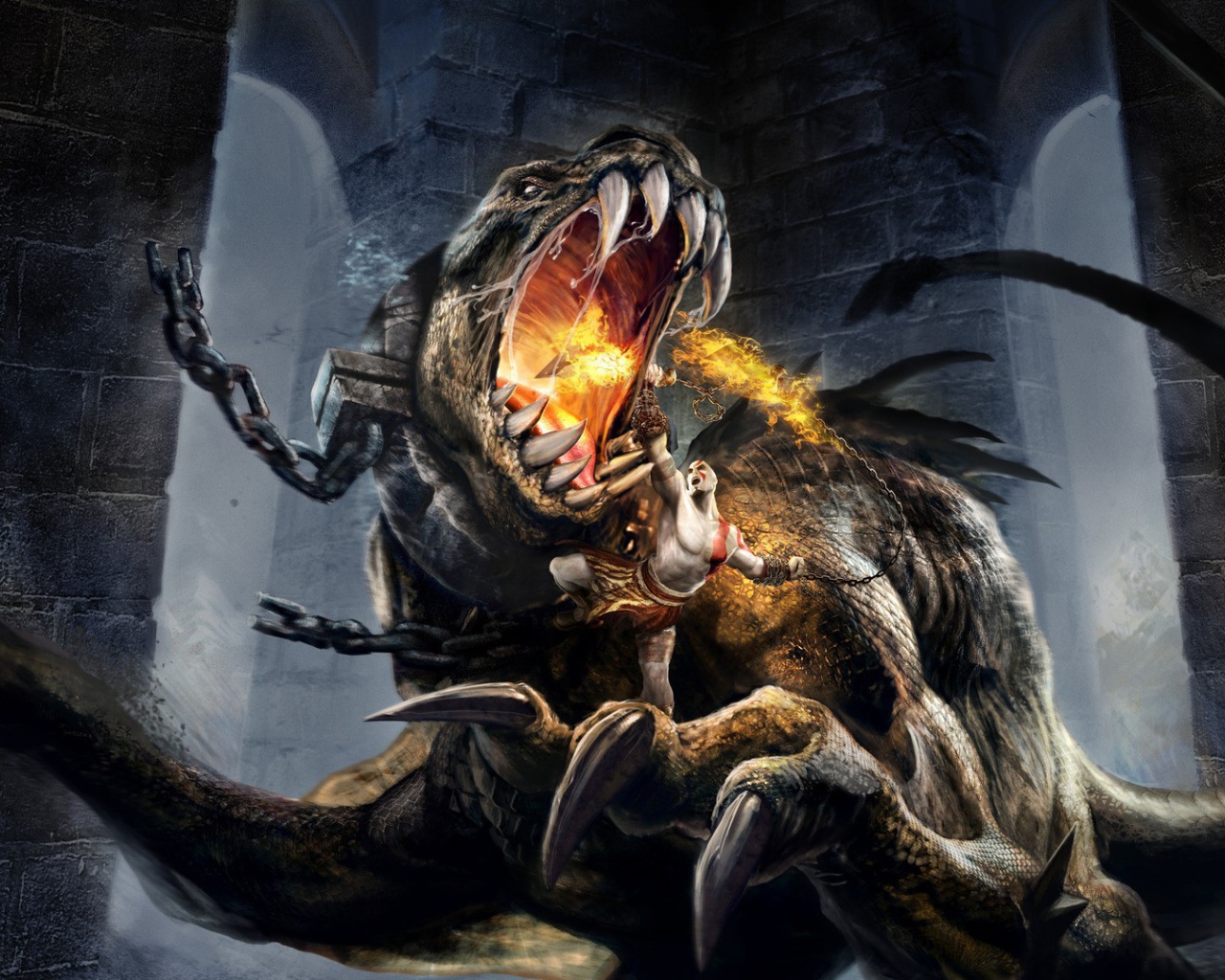 Огнедышащий зверь в игре God of War