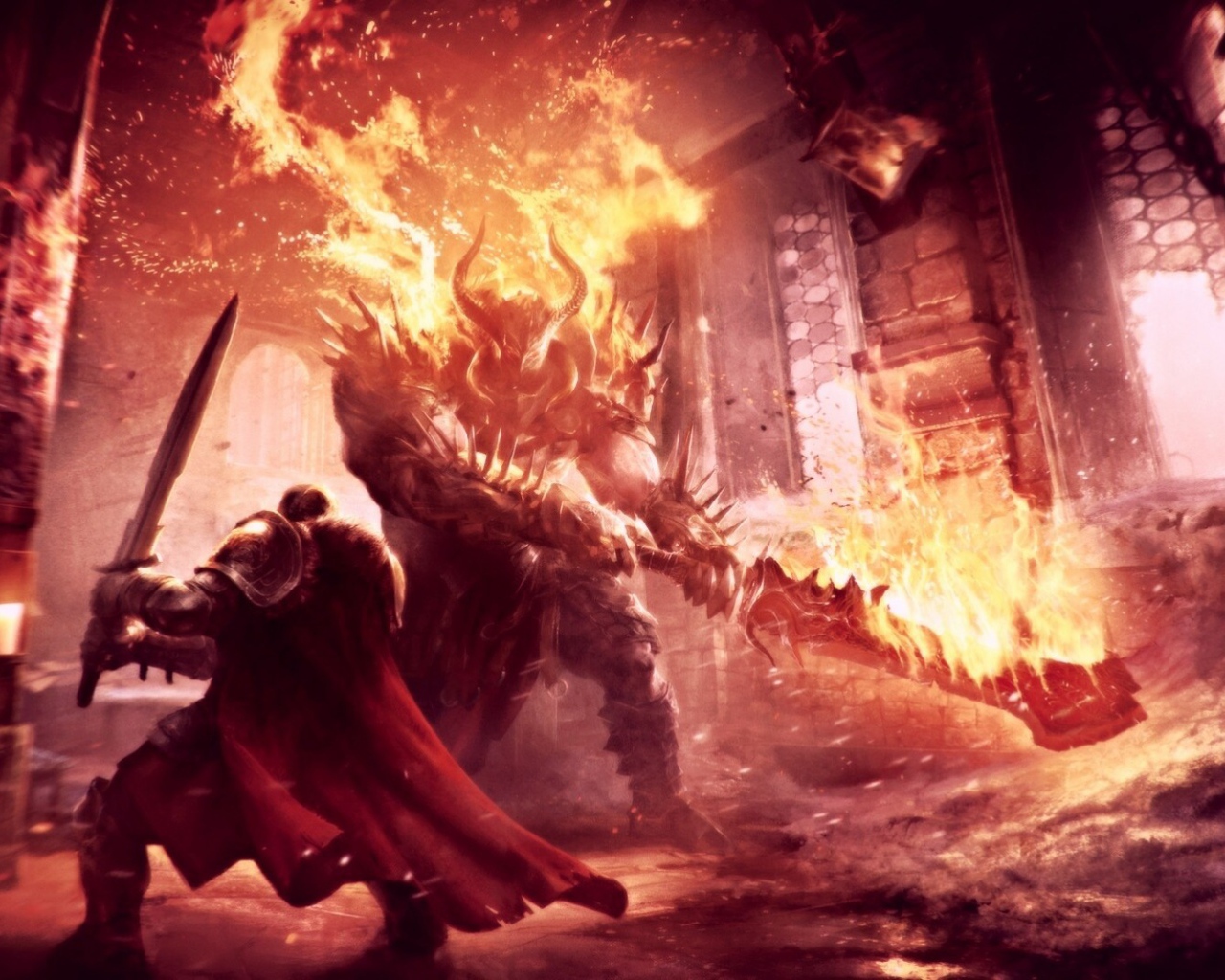 Огненный монстр в игре Lords of the Fallen