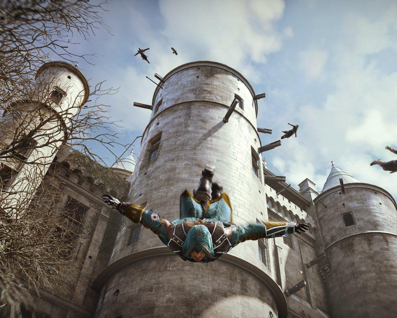 Прыжки с крыши замка в игре