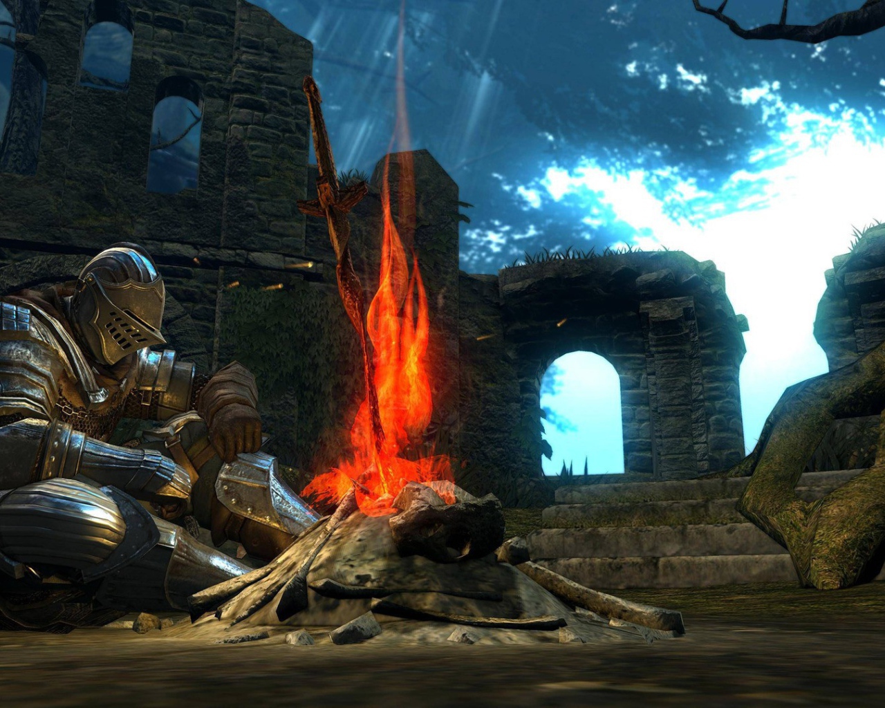 Рыцарь у костра в игре Dark Souls