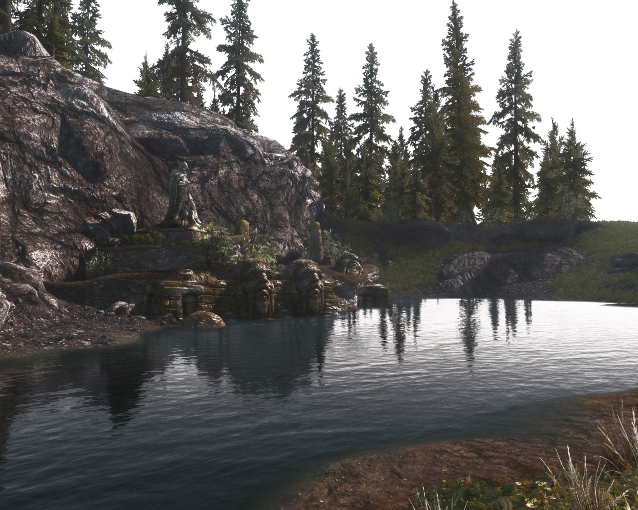 Озеро у камня в игре The Elder Scrolls V Skyrim