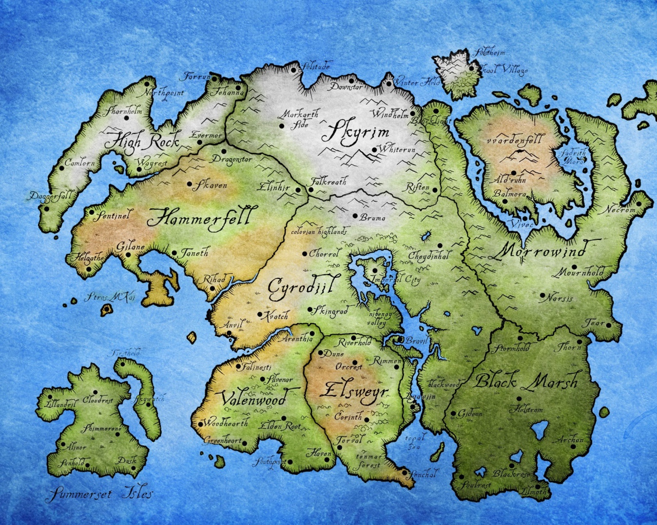 Карта Тамриэль в игре Elder Scrolls