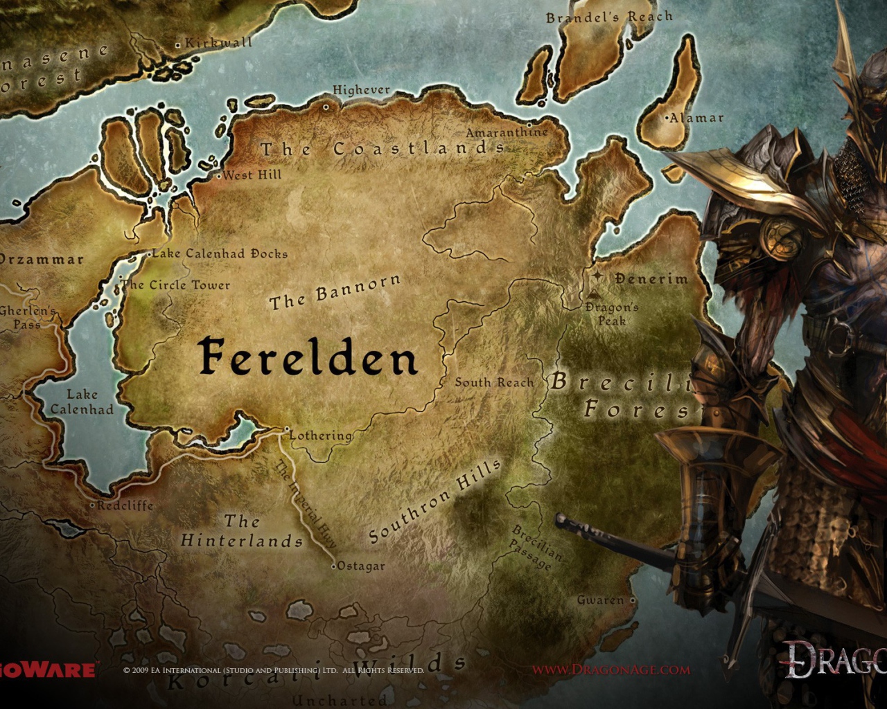 Карта земель в игре Dragon Age