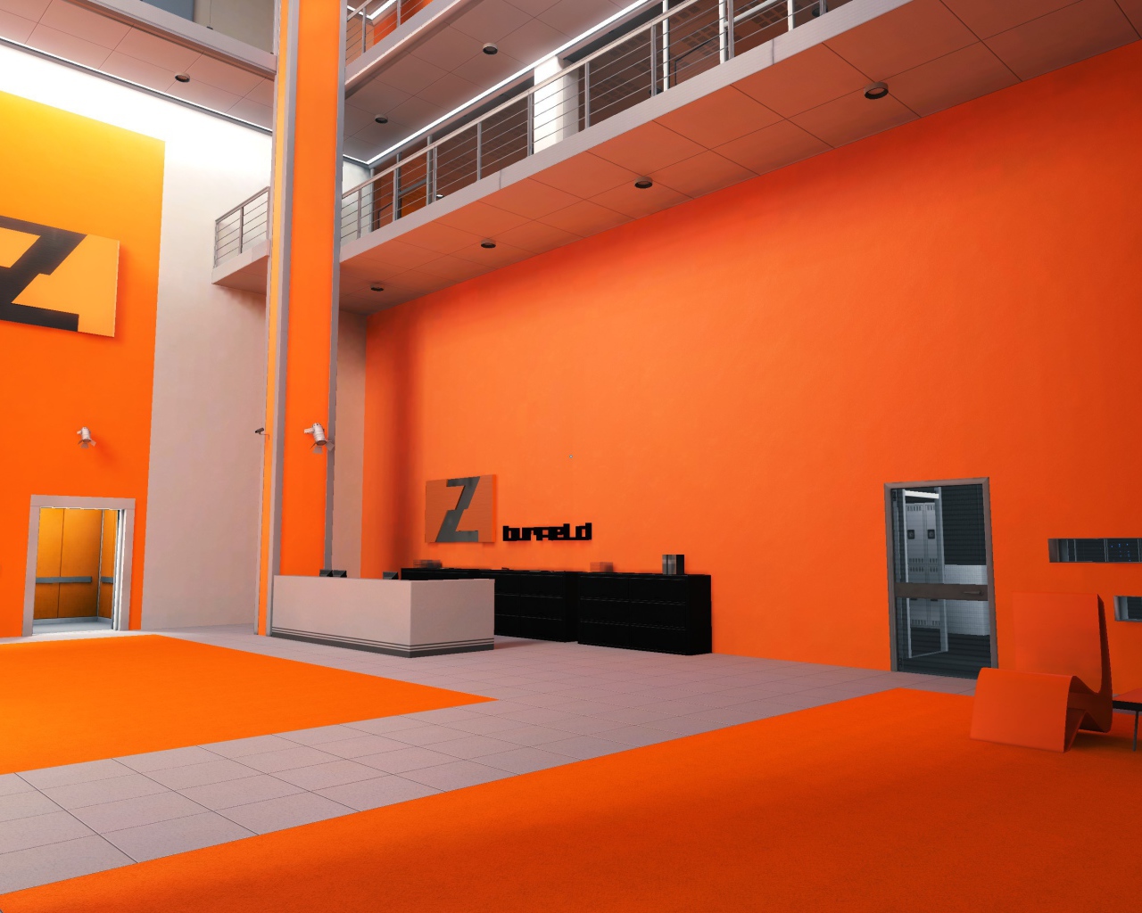 Оранжевый интерьер в игре Mirror's Edge