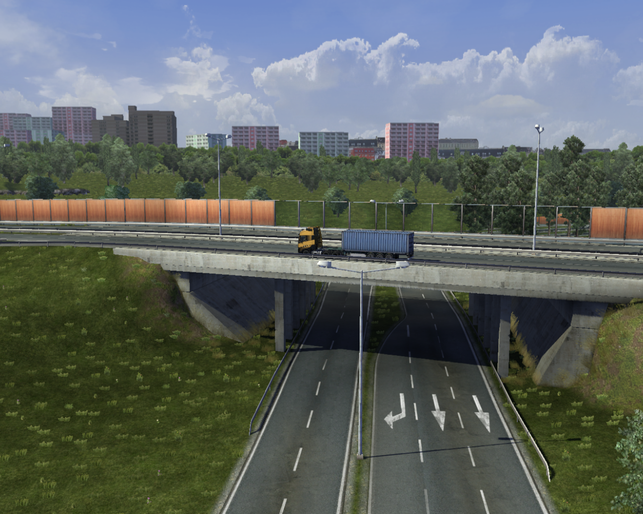 Эстакада над дорогой в игре Euro Truck Simulator 2