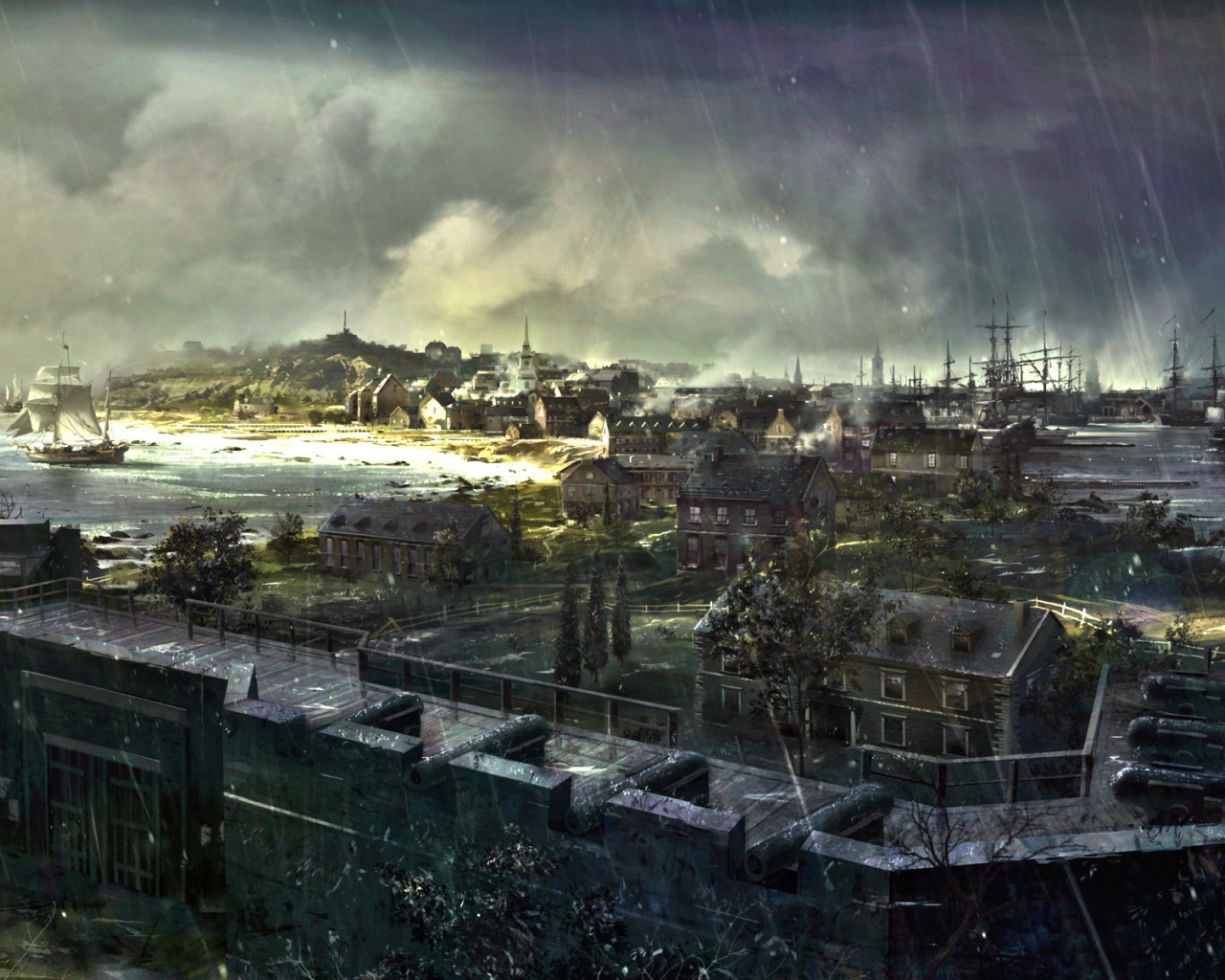 Дождь над городом в игре Assassin's Creed 3