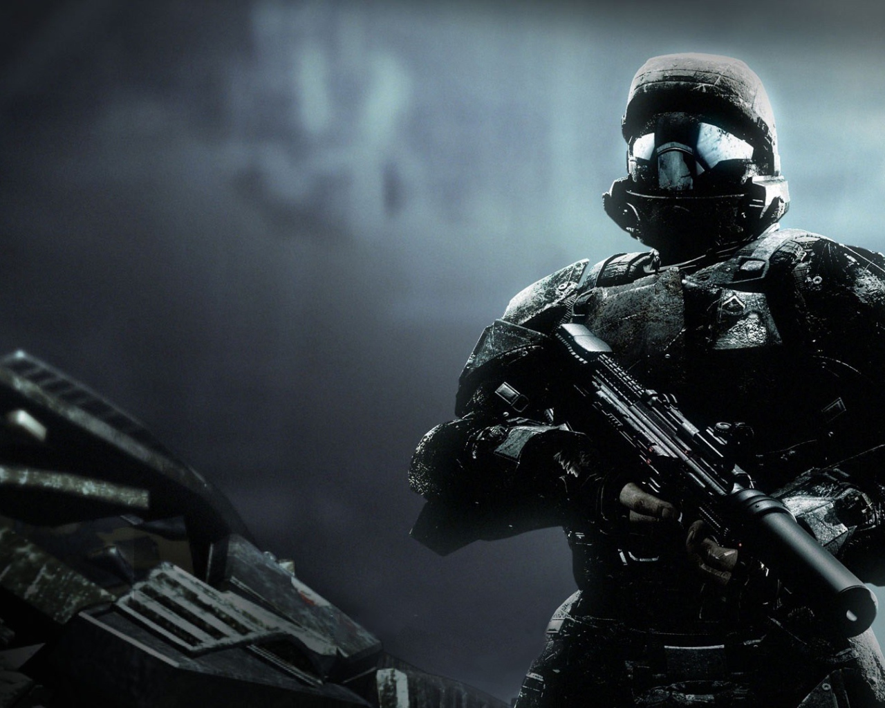 Солдат с оружием в игре Halo 3 ODST