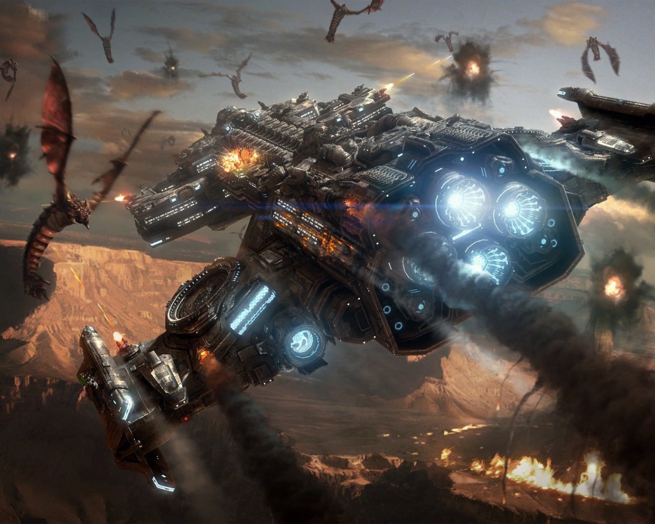 Космическое сражение в игре Starcraft II