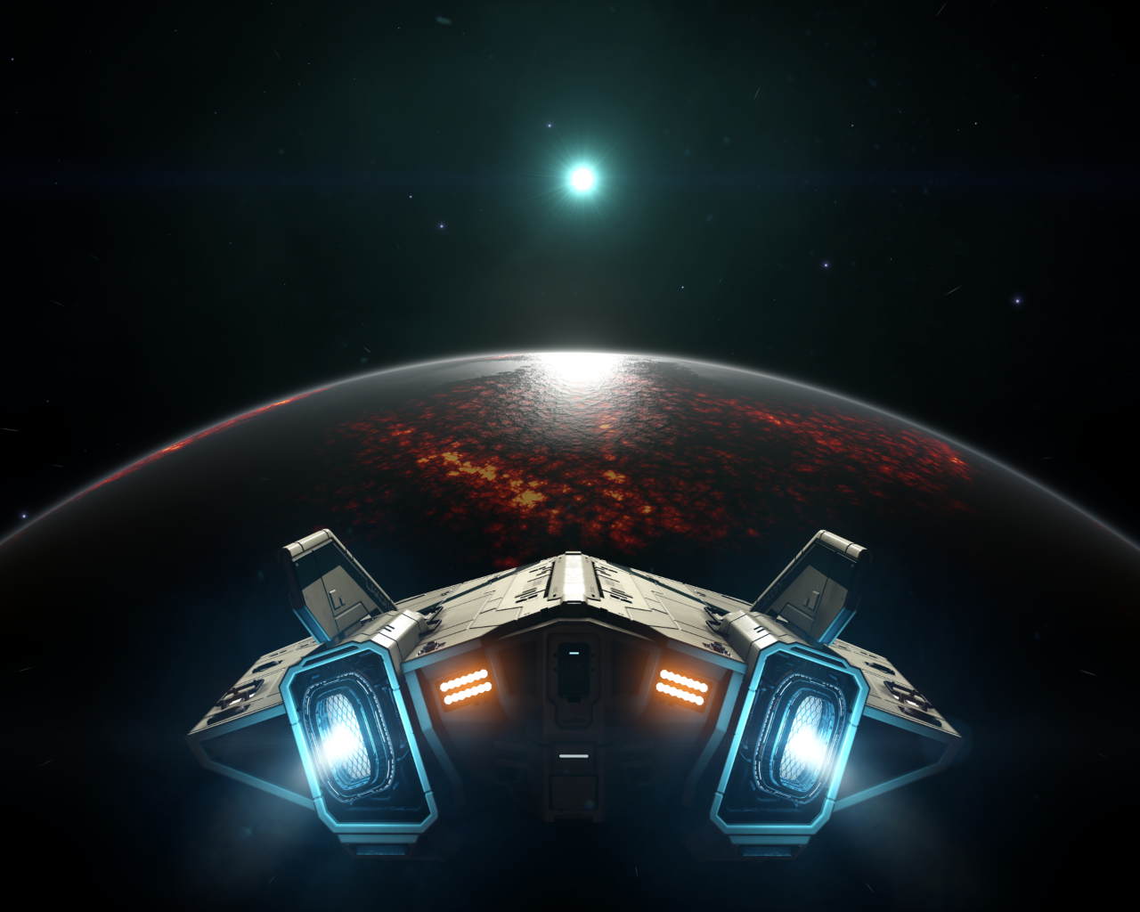 Космический корабль перед планетой, игра Elite Dangerous