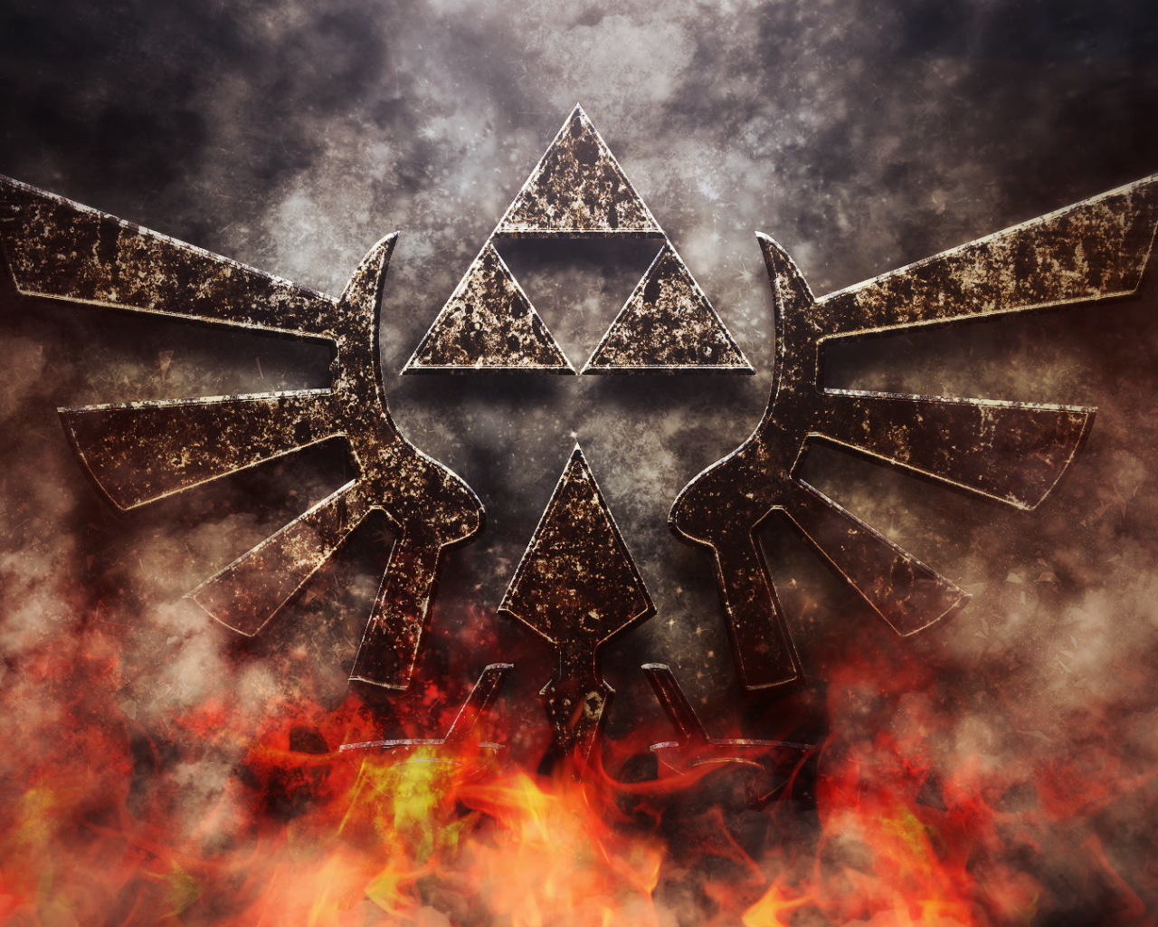 Символ игры The Legend of Zelda в огне