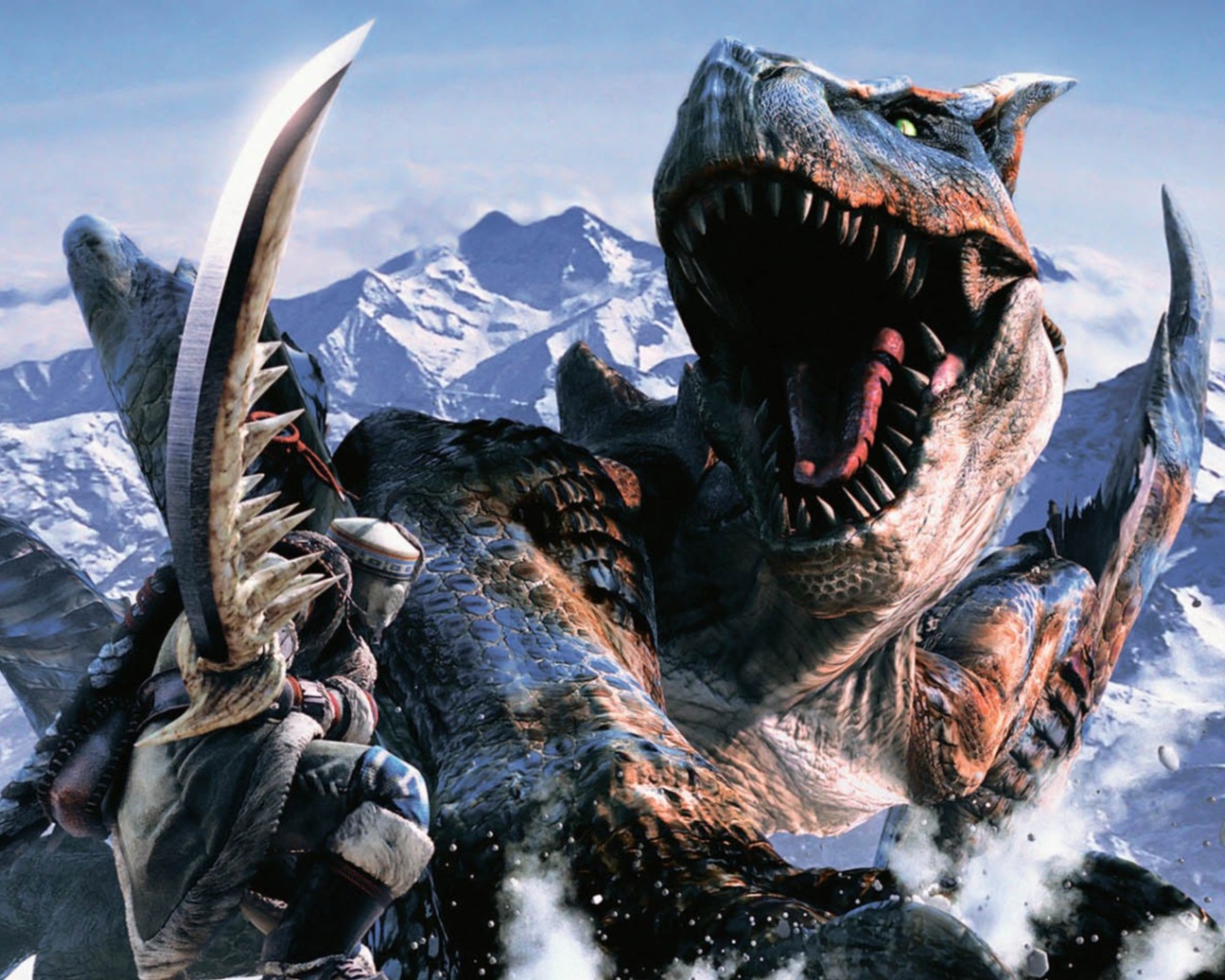 Сражение с драконом в горах, игра Monster Hunter