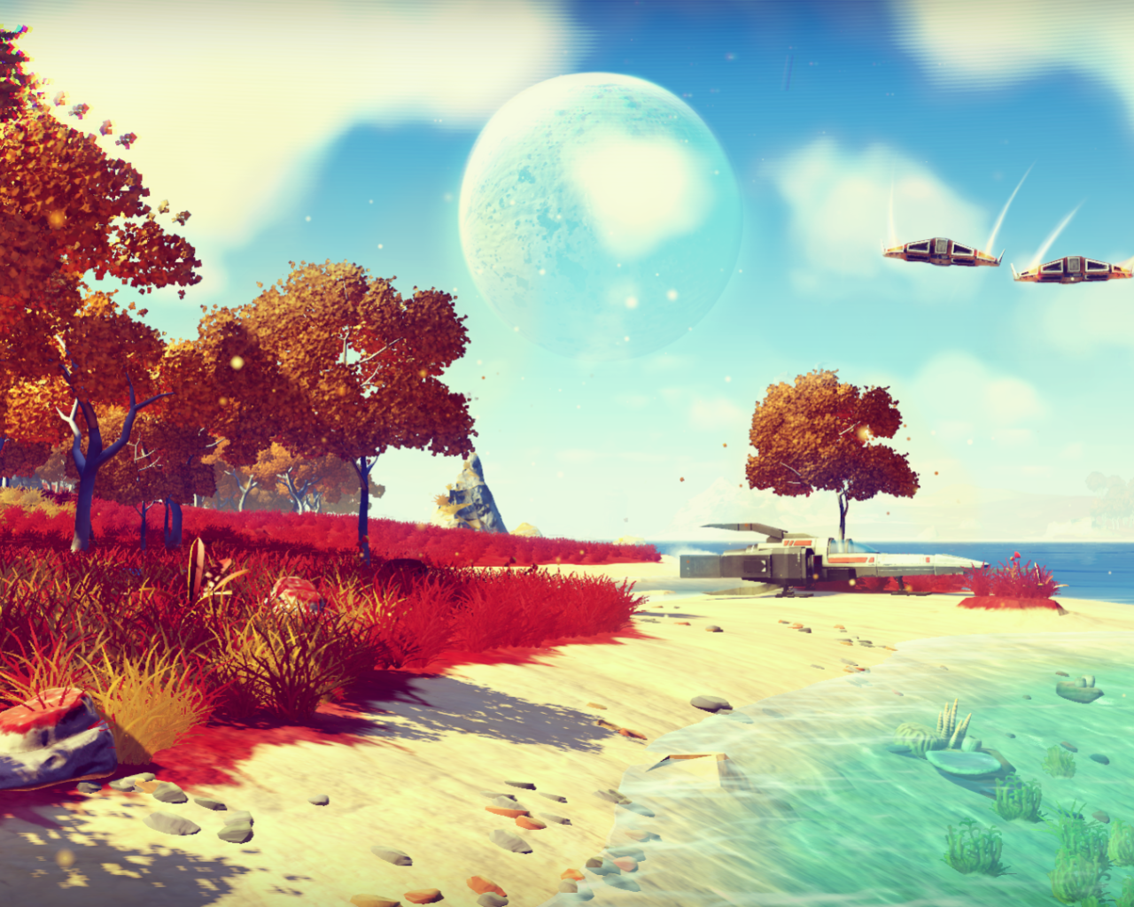 Пляж у моря в игре No Man's Sky