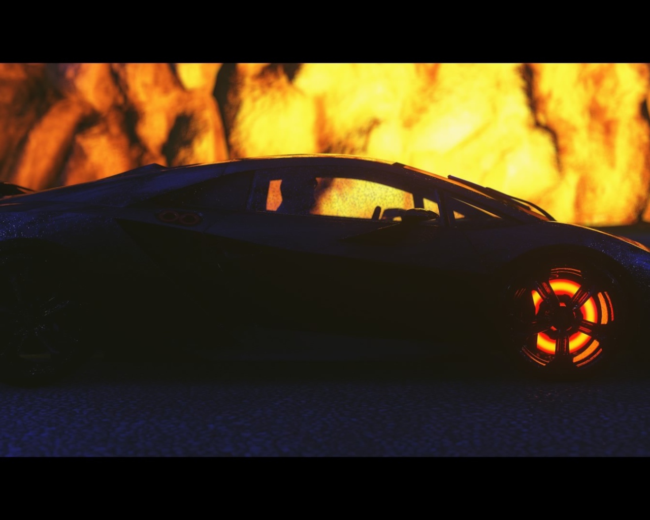 Автомобиль на фоне огня в игре Driveclub