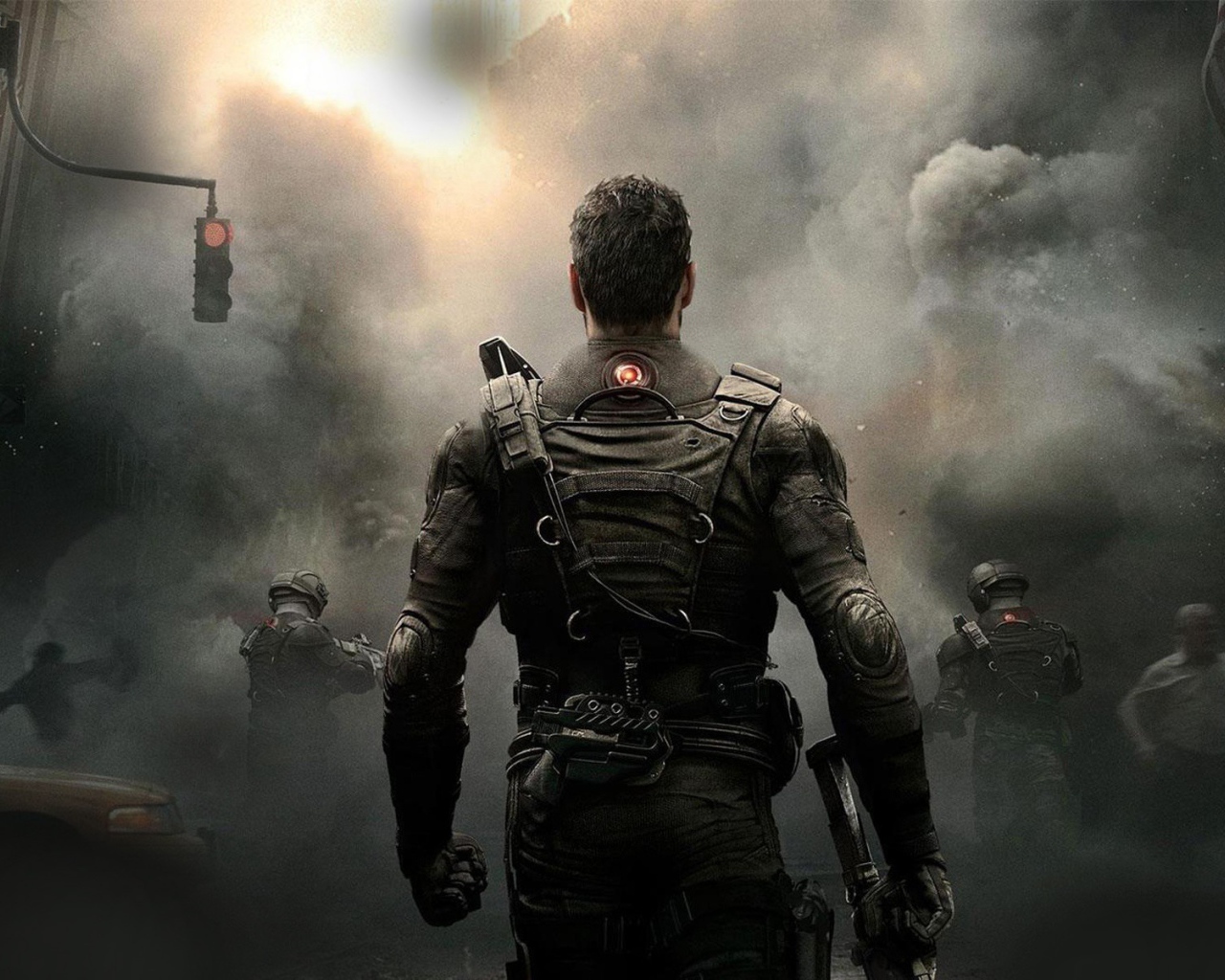 Персонаж игры Rainbow 6 Patriots смотрит на дым