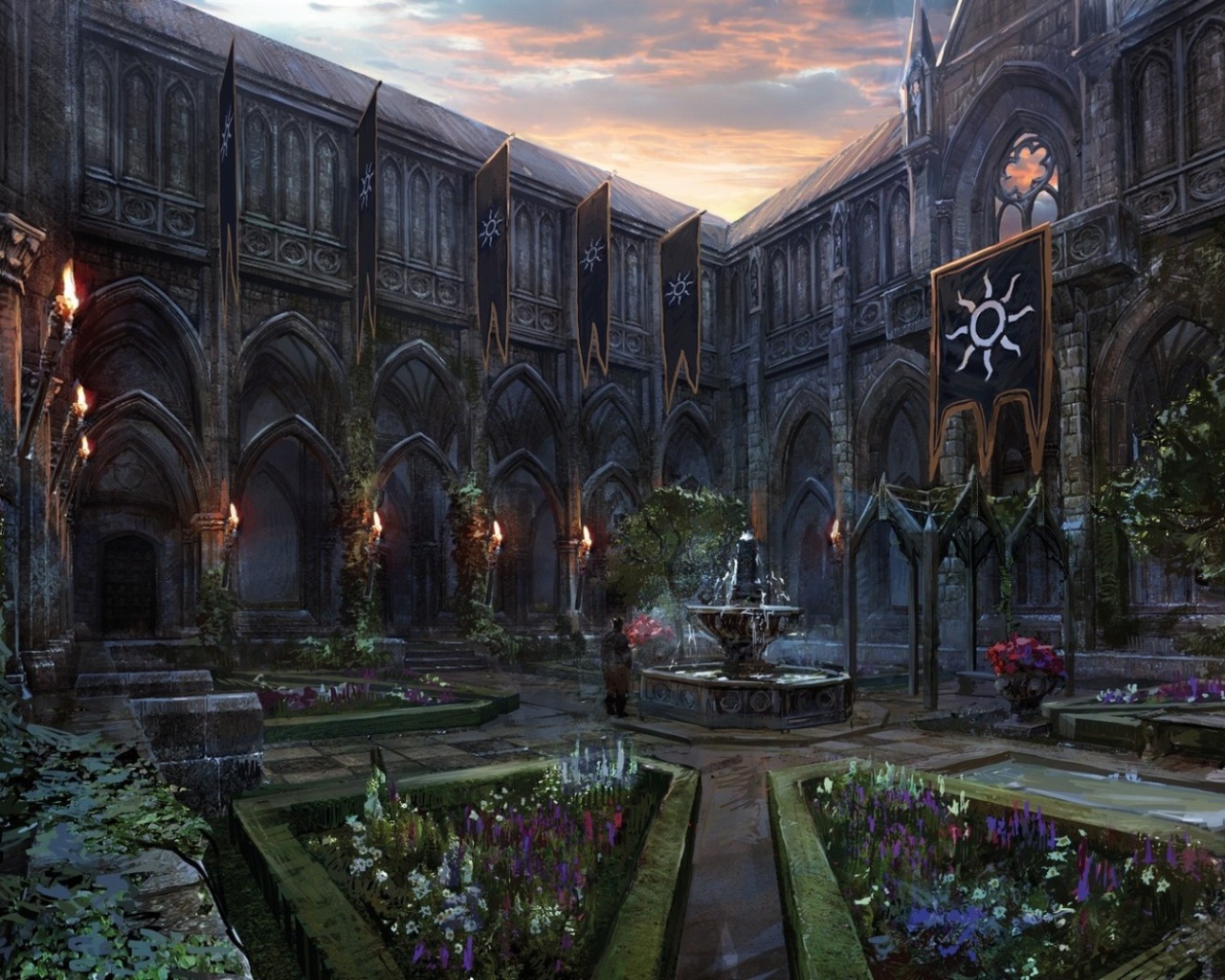 Внутренний двор дворца в игре The Witcher 3 Wild Hunt