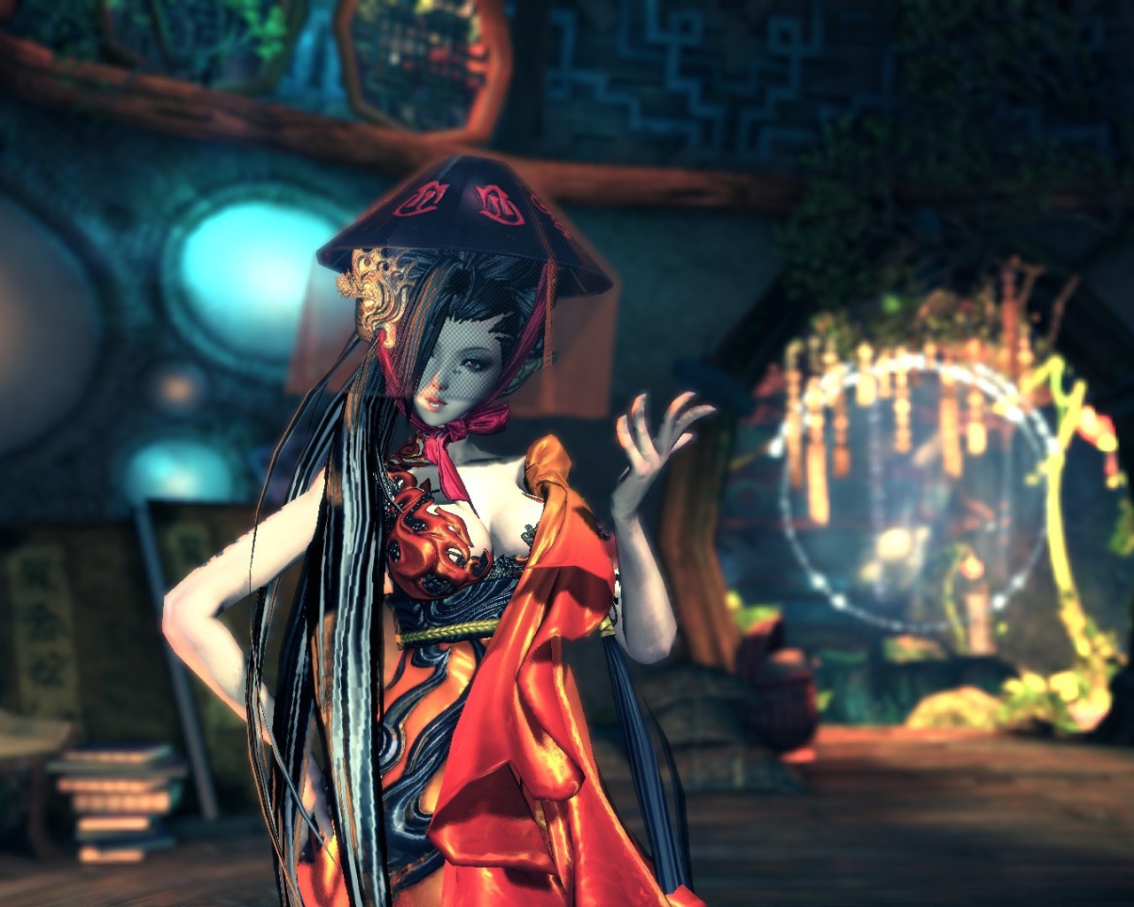 Вуаль на лице девушки из игры Blade & Soul