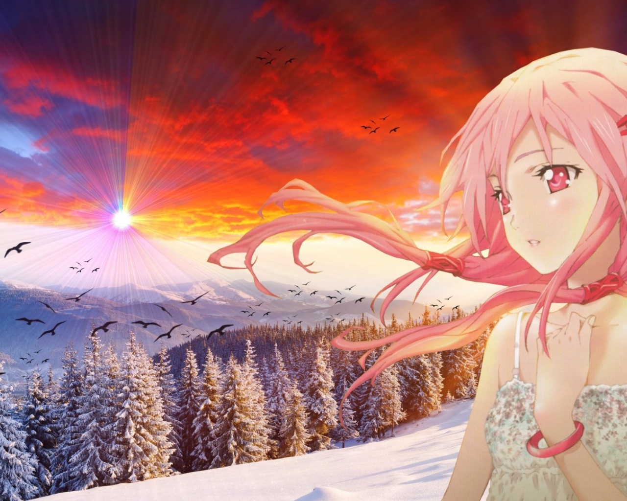 Зимний пейзаж в игре Guilty Crown