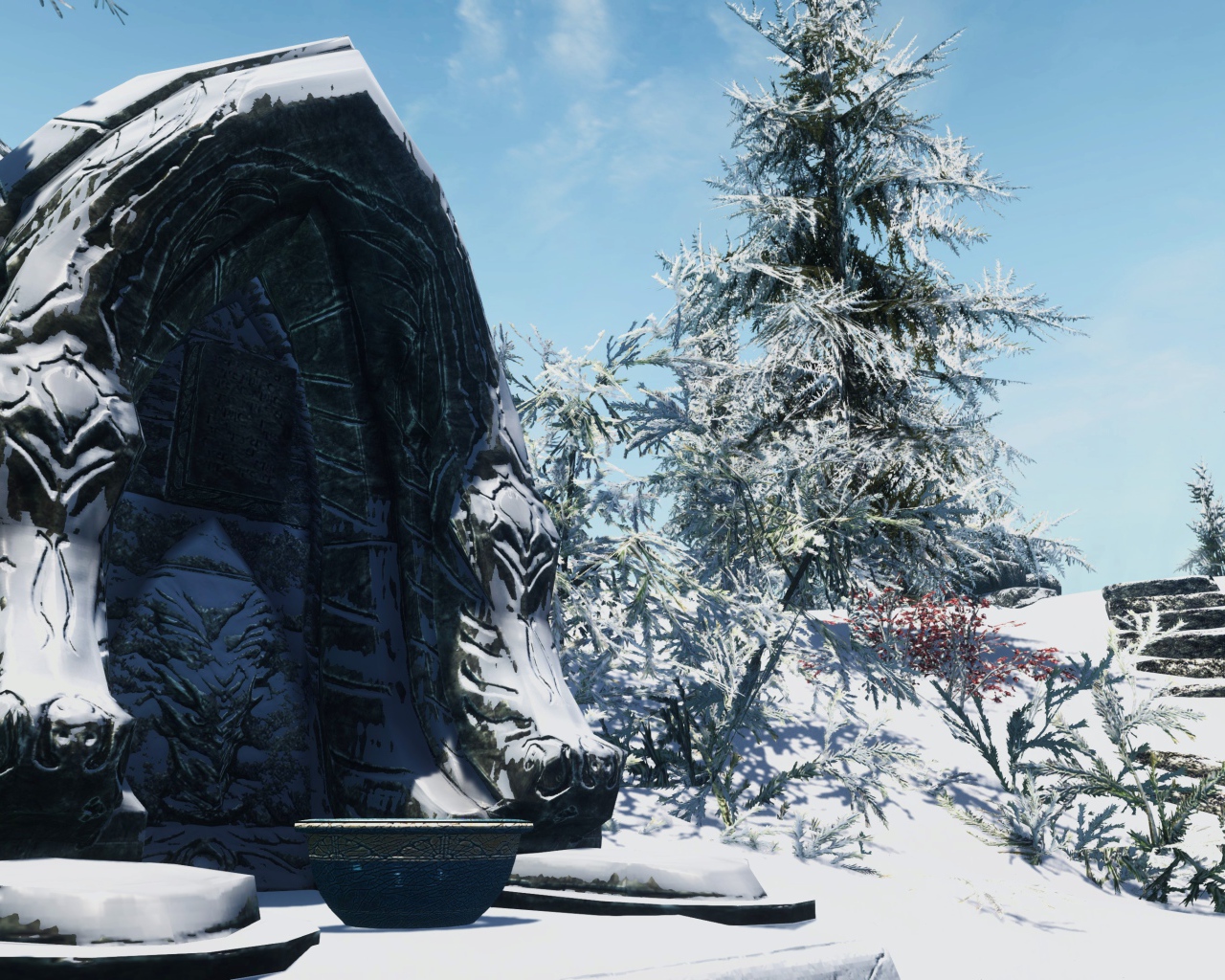 Зимний пейзаж в игре The Elder Scrolls V Skyrim