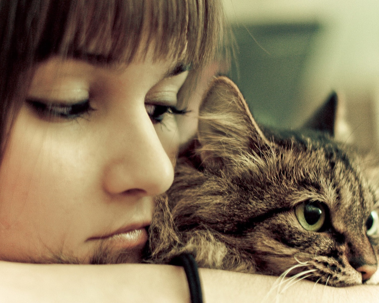 Девушка сидит со своим котом