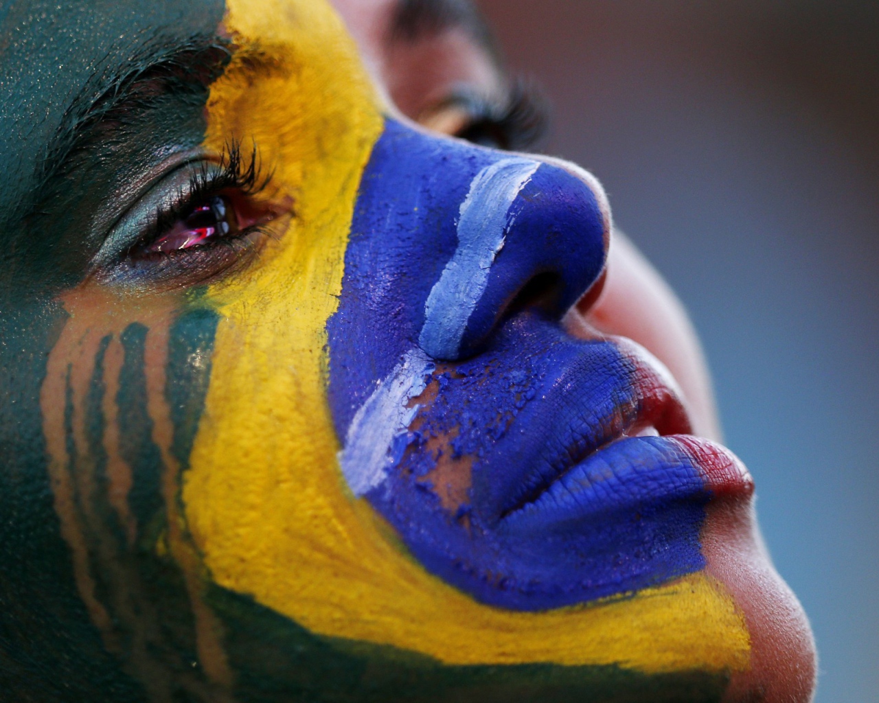 Флаг Бразилии нарисован на лице девушки