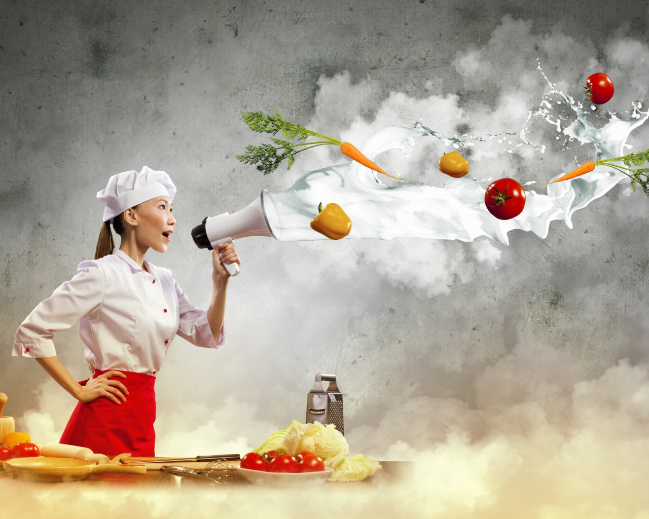 Девушка шеф-повар на кухне