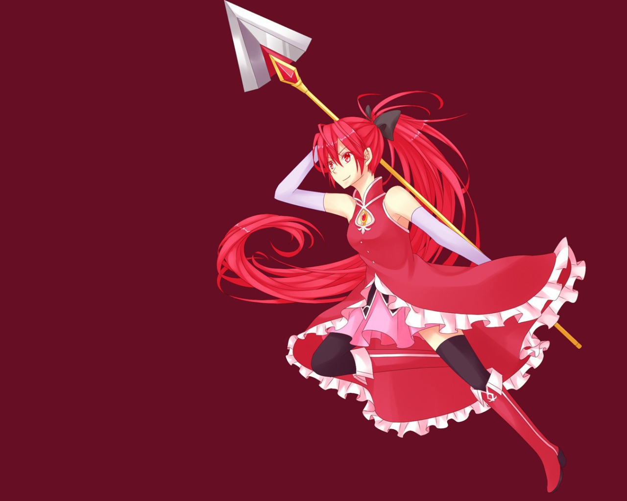 Девушка на красном фоне, аниме Девочка-волшебница Мадока