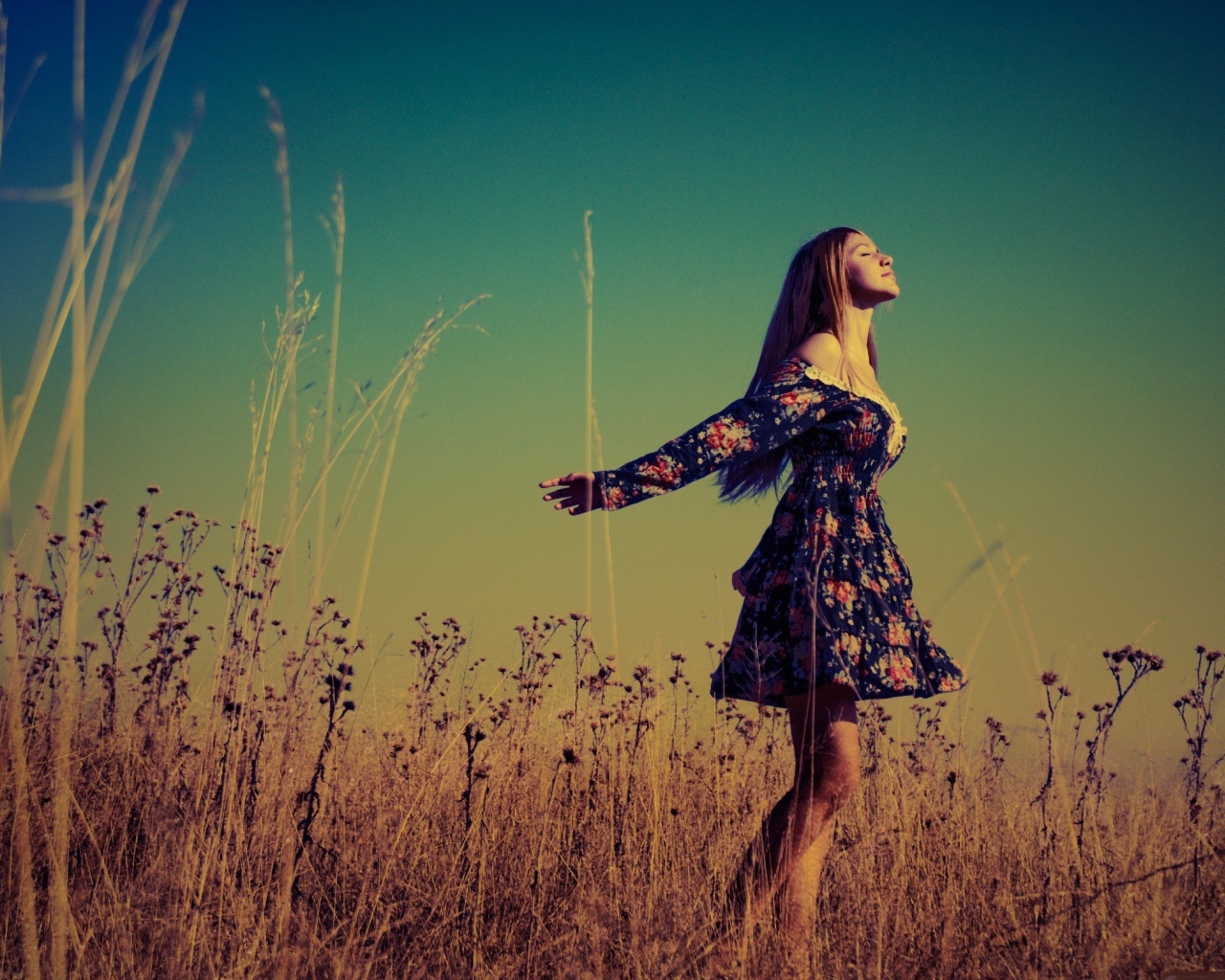 Счастливая девушка в поле