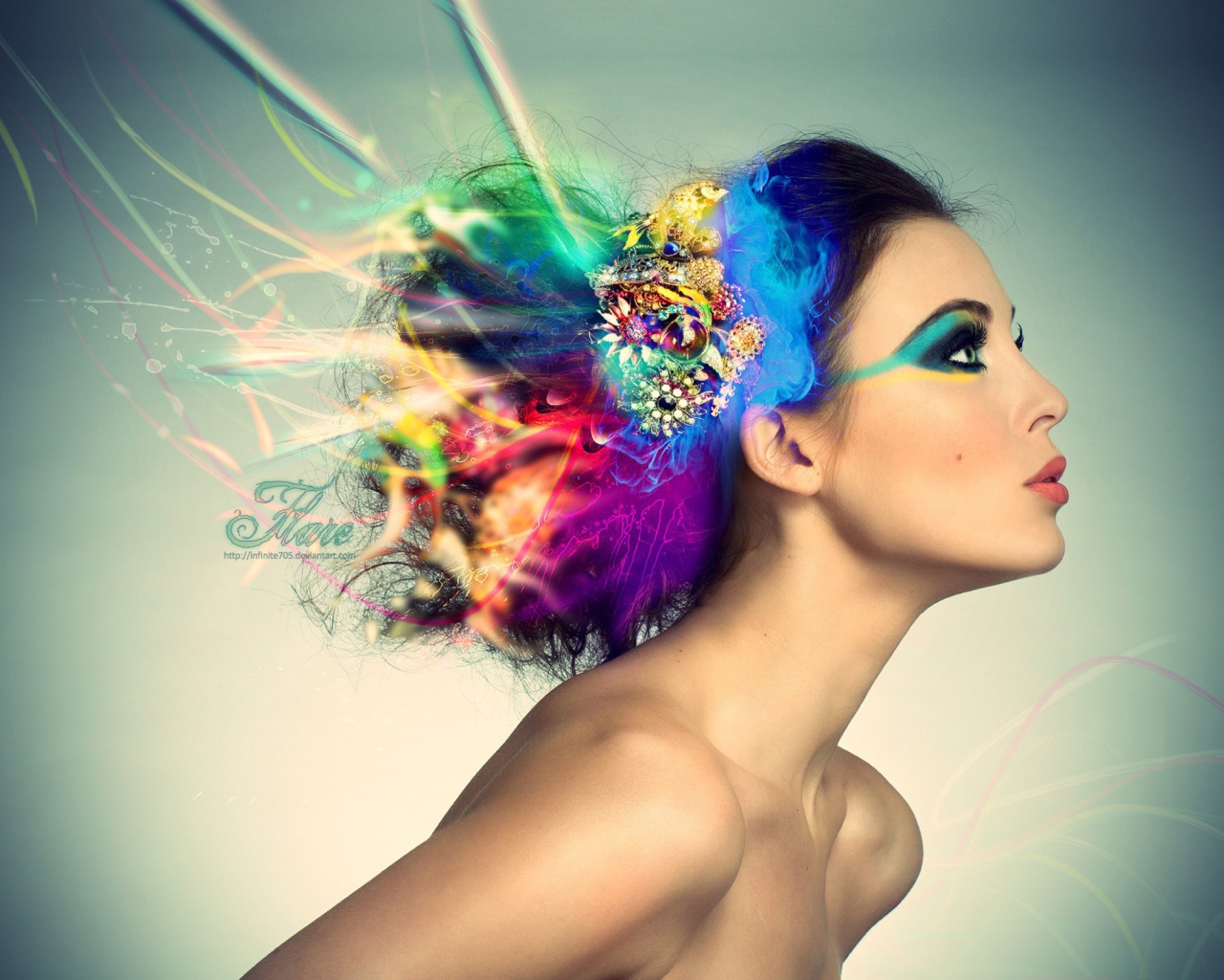 Радуга в волосах у девушки
