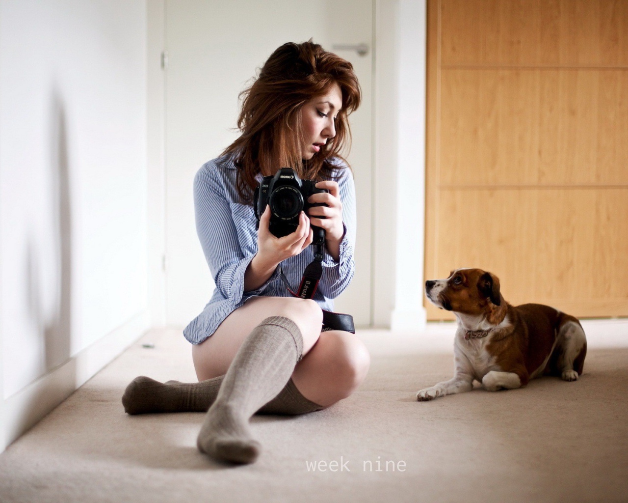 Девушка фотограф со своей собакой