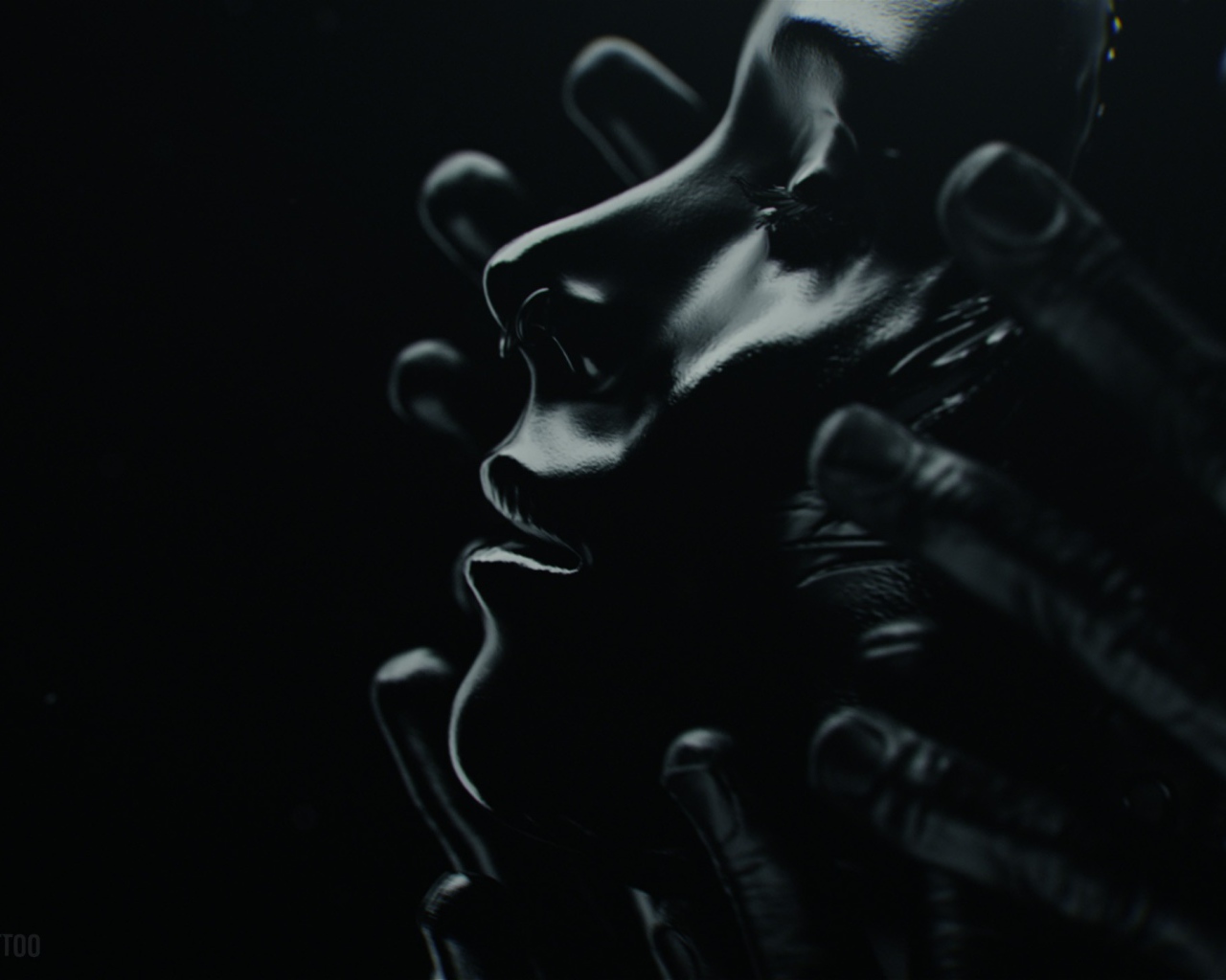 Лицо девушки в черных ладонях